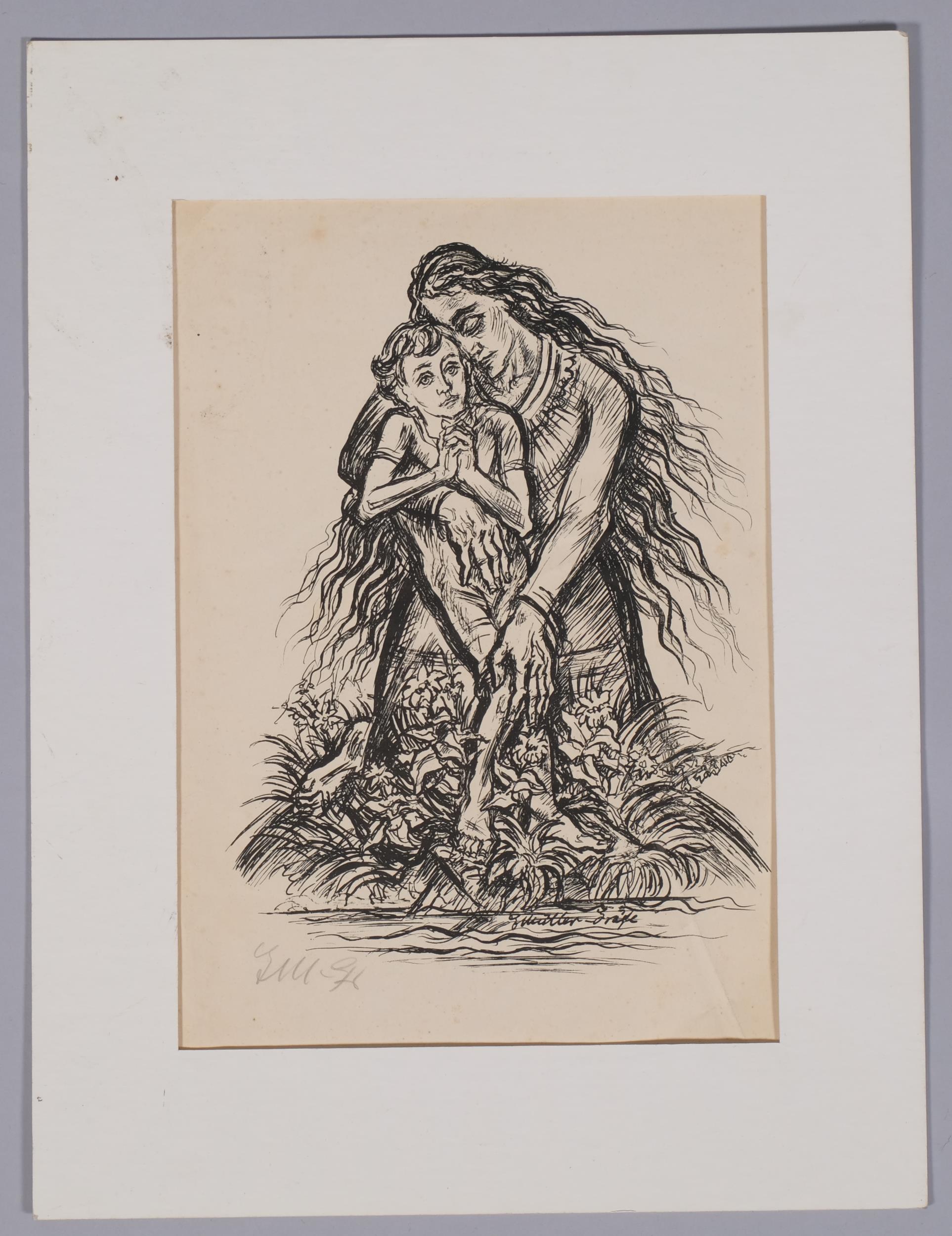 Muller-Grafe, expressionist mother and child, lithograph, signed with pencil monogram, 29cm x