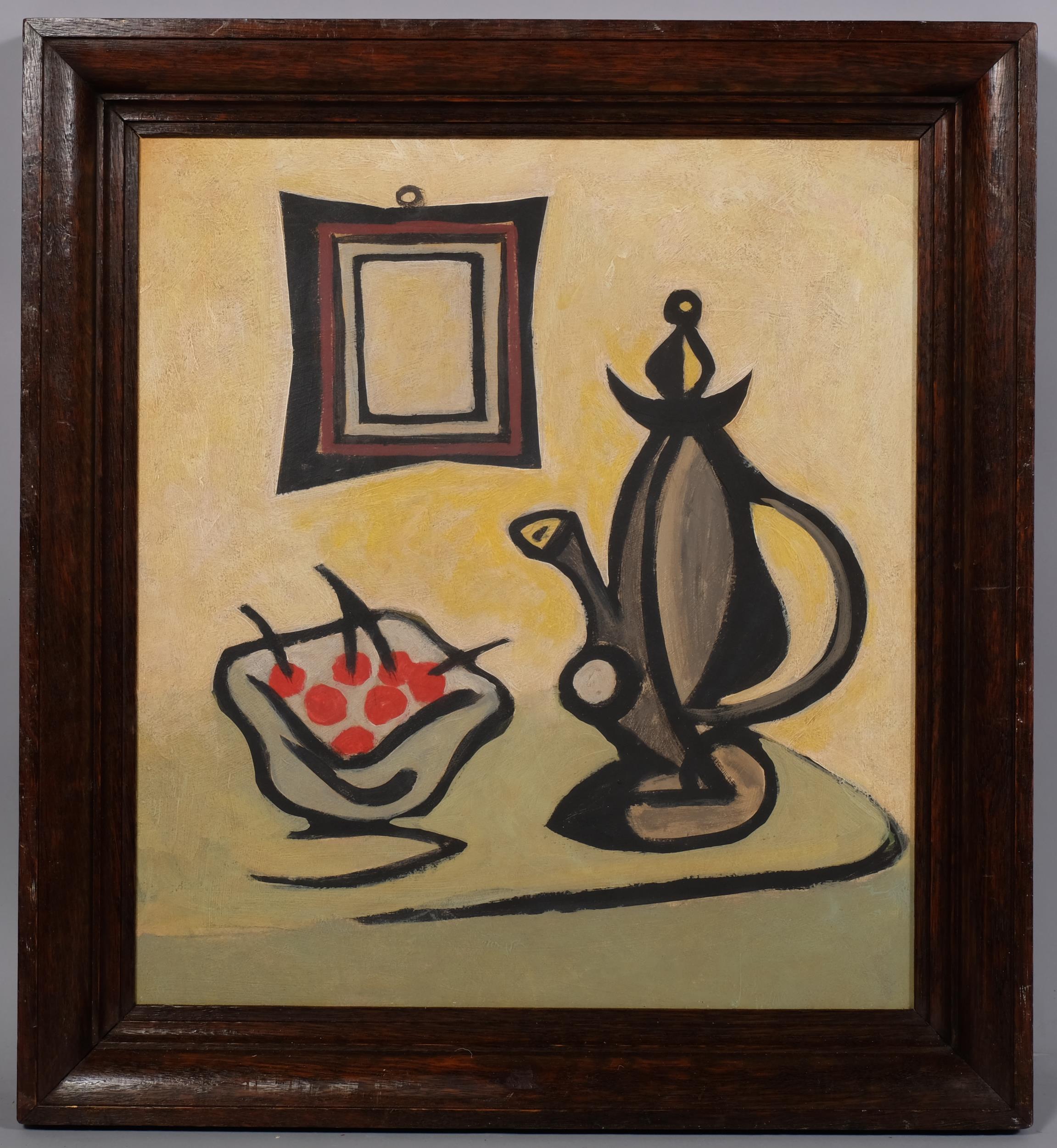 Contemporary abstract still life, oil on board, unsigned, 48cm x 42cm, framed Good condition - Image 2 of 4