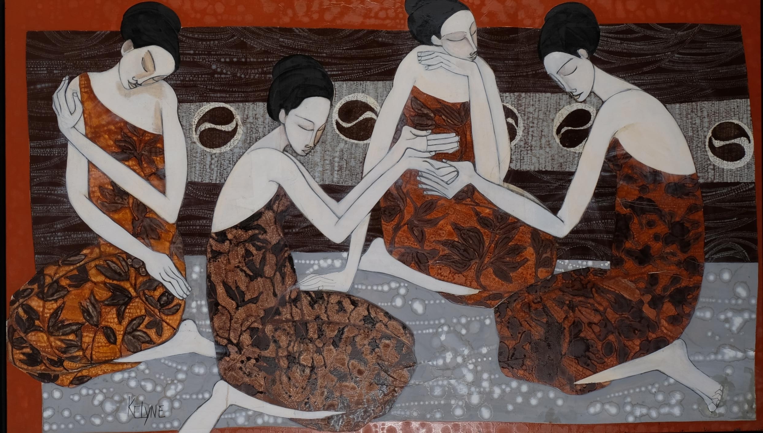 Kelyne (French, born 1955), Oriental tea ceremony, large format oil on canvas, signed, canvas