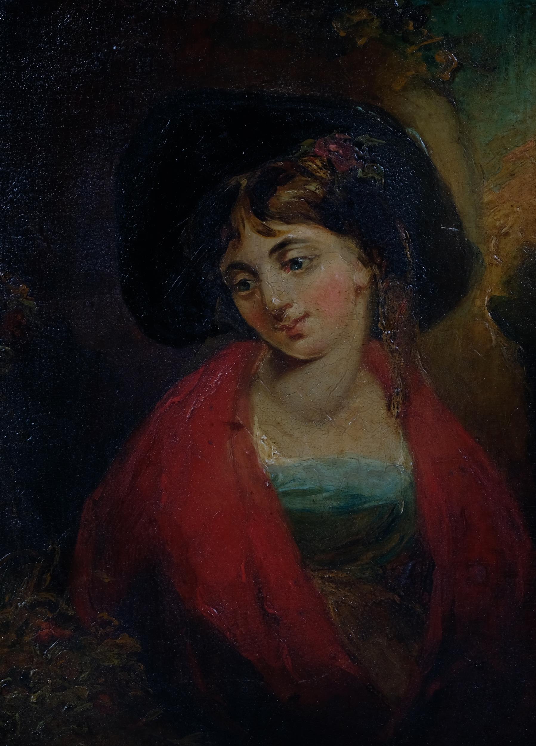 Portrait of a woman, early 19th century oil on wood panel, unsigned, 25cm x 19cm, framed In good - Image 2 of 4