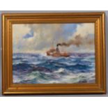 George Shaw (born 1929), cargo ship at sea, oil on canvas, signed, 30cm x 40cm, framed Good