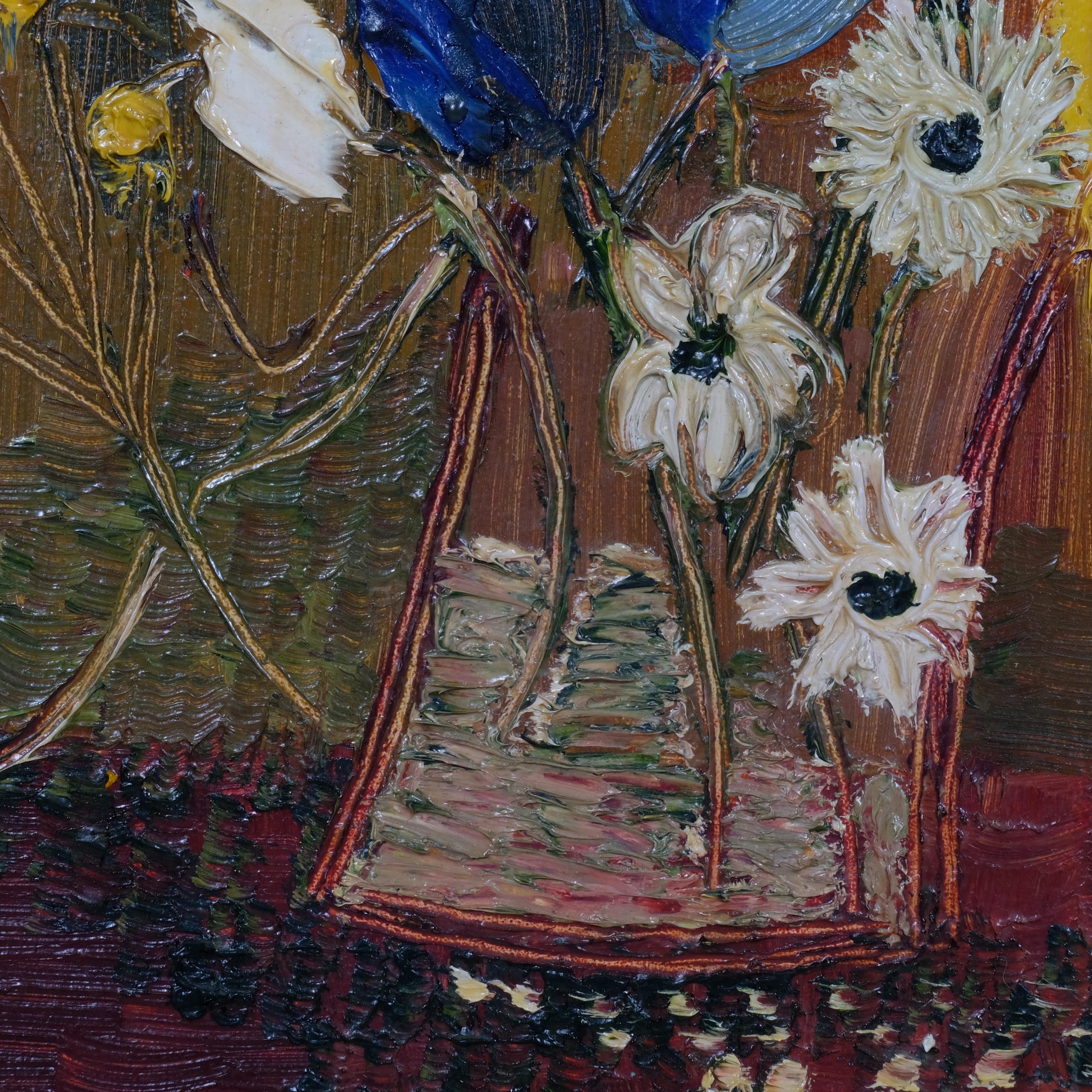 Still life flower study, mid-20th century oil on board, unsigned, 50cm x 40cm, framed Good condition - Image 3 of 4