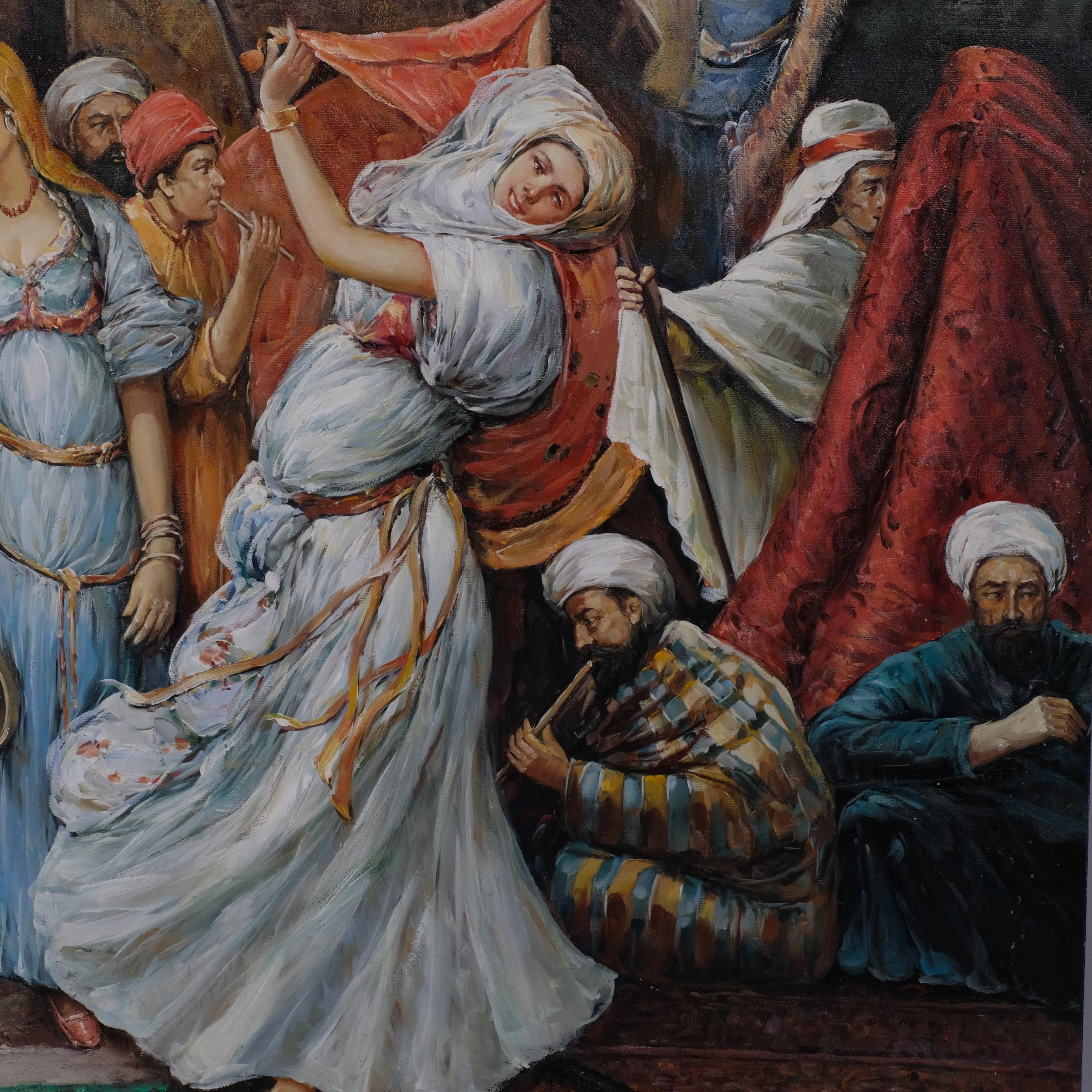 Middle Eastern street celebrations, contemporary oil on canvas, unsigned, 94cm x 124cm, unframed - Image 3 of 4