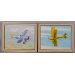 A M Alderson, pair of studies of biplanes, oils on board, signed and dated 1991, 38cm x 50cm, framed