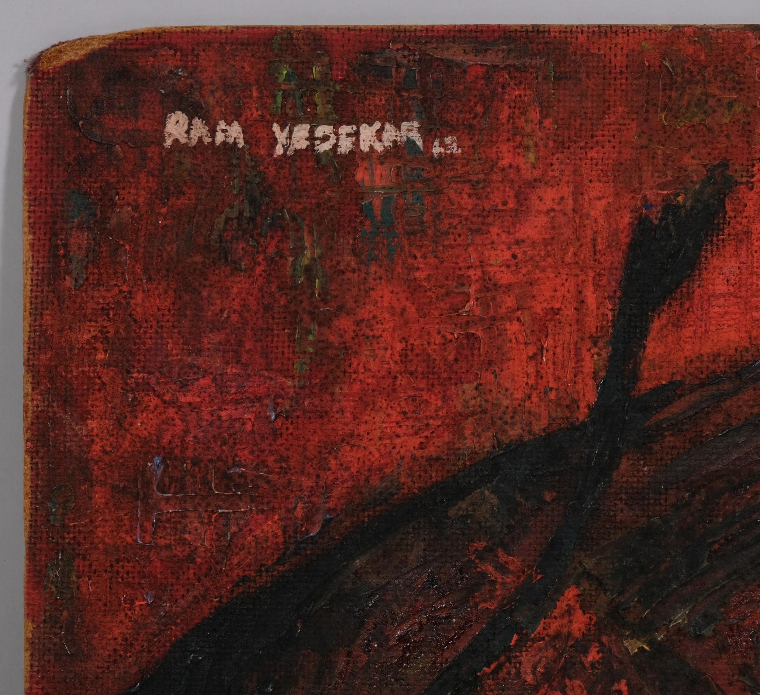 Ram Yadekar (Indian movie/art director), abstract bulls, oil on board, signed and dated 1963, 46cm x - Image 3 of 4