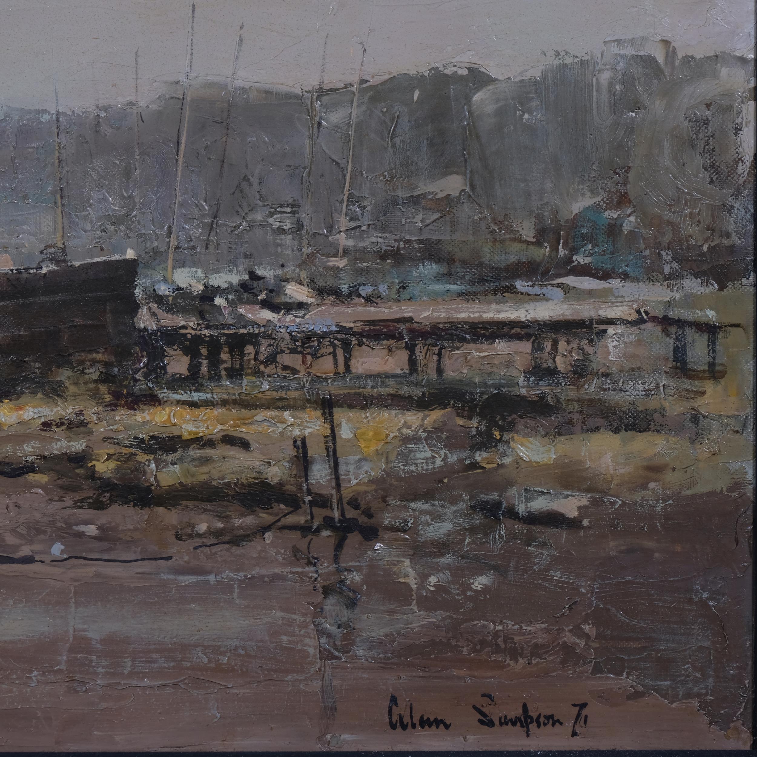Alan Simpson, cargo boat at low tide, oil on canvas, 1971, signed, 46cm x 70cm, framed Good - Image 3 of 4