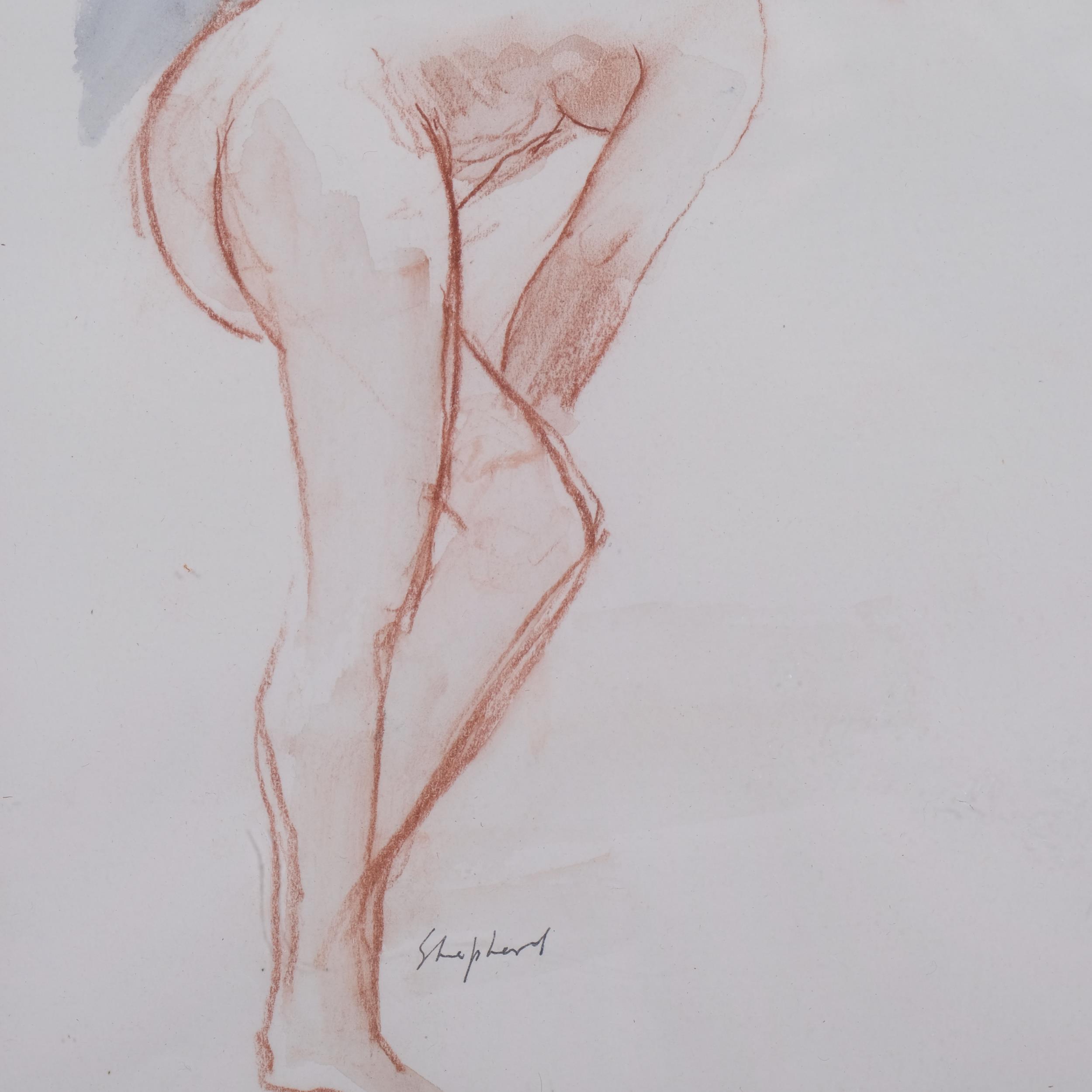 Toby Horne Shepherd, nude life study, sanguine chalk/watercolour, signed, 33cm x 23cm, framed Good - Image 3 of 4