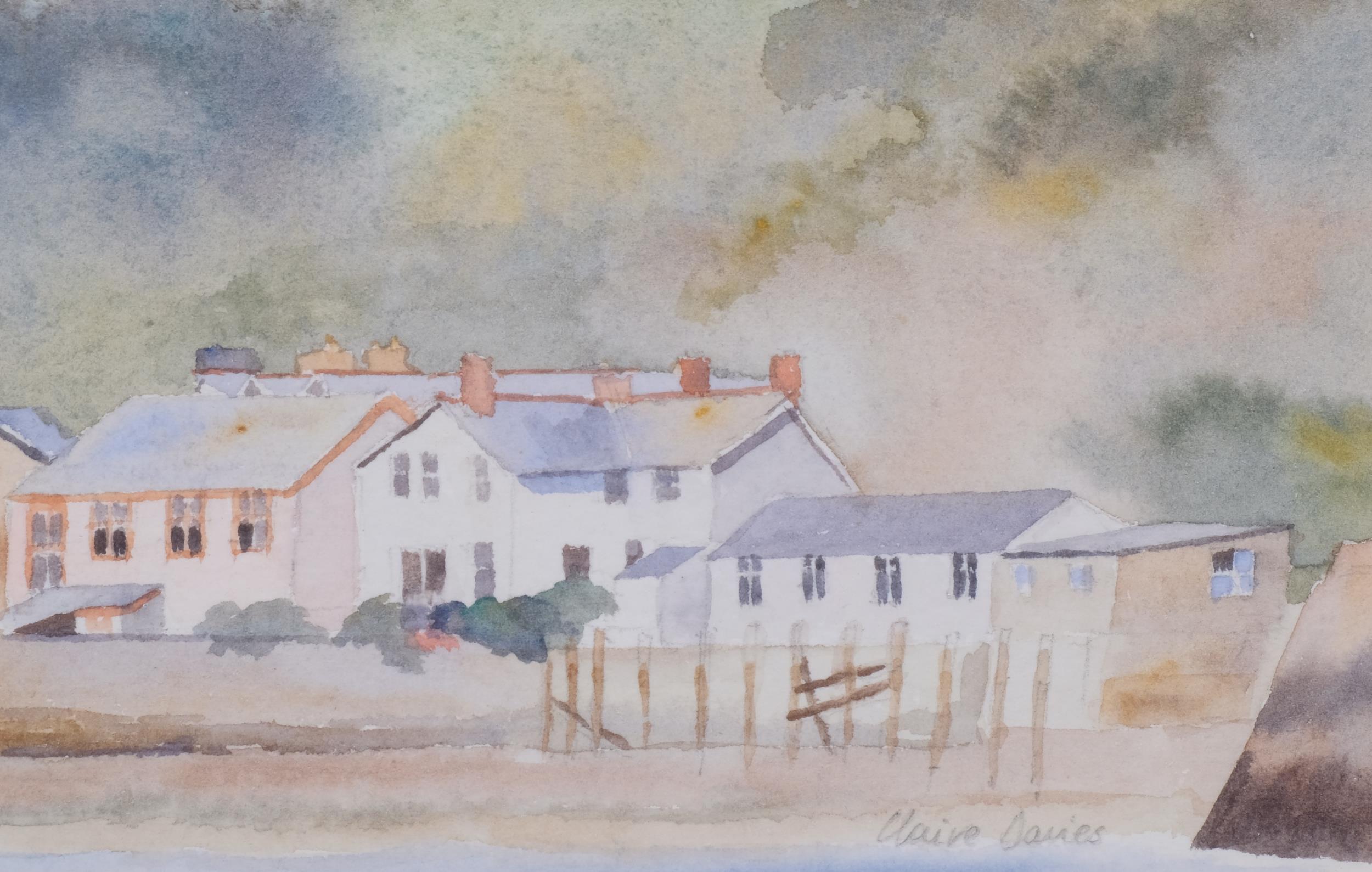 Clare Davis, pair of panoramic coastal scenes, watercolour, signed, 10cm x 53cm, framed Good - Image 4 of 4