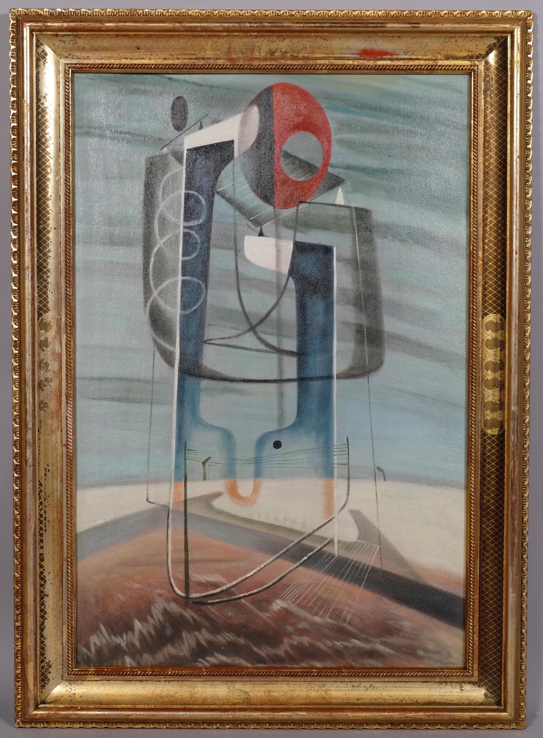 Surrealist composition, contemporary oil on board, unsigned, 75cm x 50cm, framed Good condition,