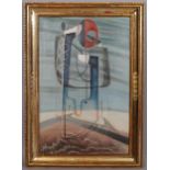 Surrealist composition, contemporary oil on board, unsigned, 75cm x 50cm, framed Good condition,