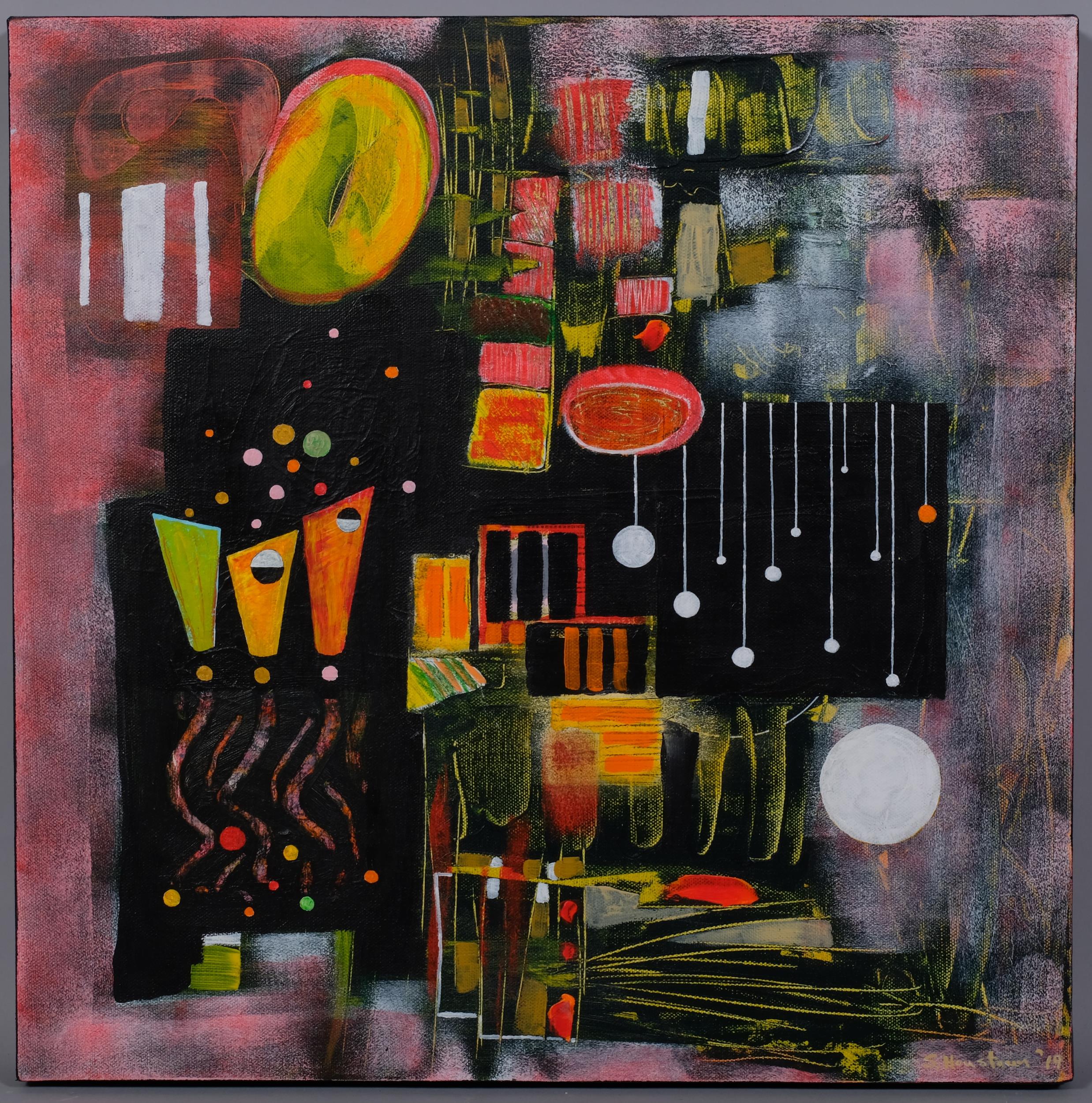 Steve Houstoun (born 1953), abstract composition, oil on canvas, signed, 50cm x 50cm, unframed
