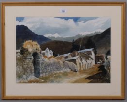 Oscar Cuadros, Continental mountain landscape, watercolour, signed, 37cm x 51cm, framed Good