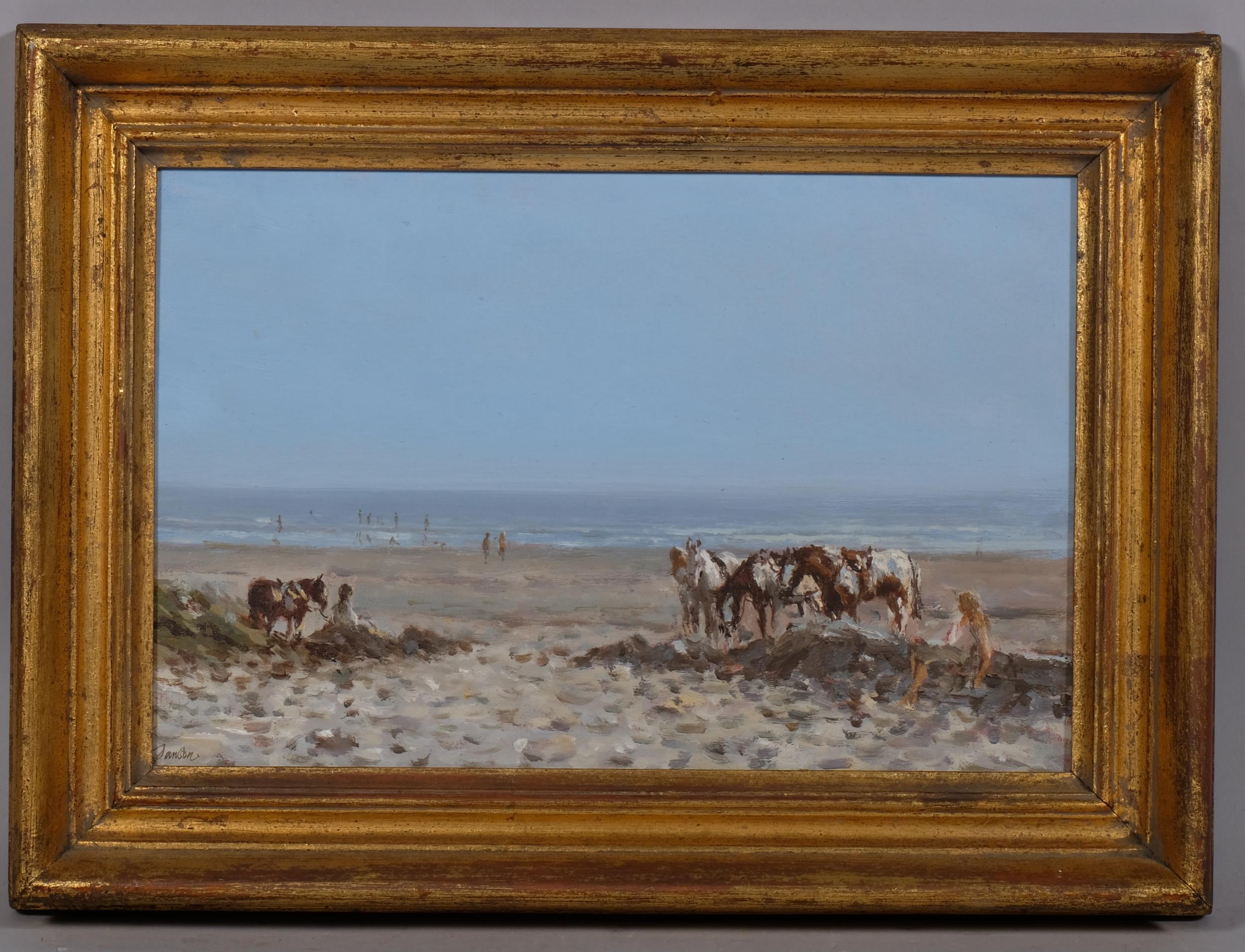 Edward Dawson (1941 - 1991), beach ponies, oil on board, signed, 19cm x 29cm, framed Good condition