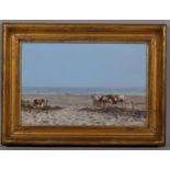 Edward Dawson (1941 - 1991), beach ponies, oil on board, signed, 19cm x 29cm, framed Good condition