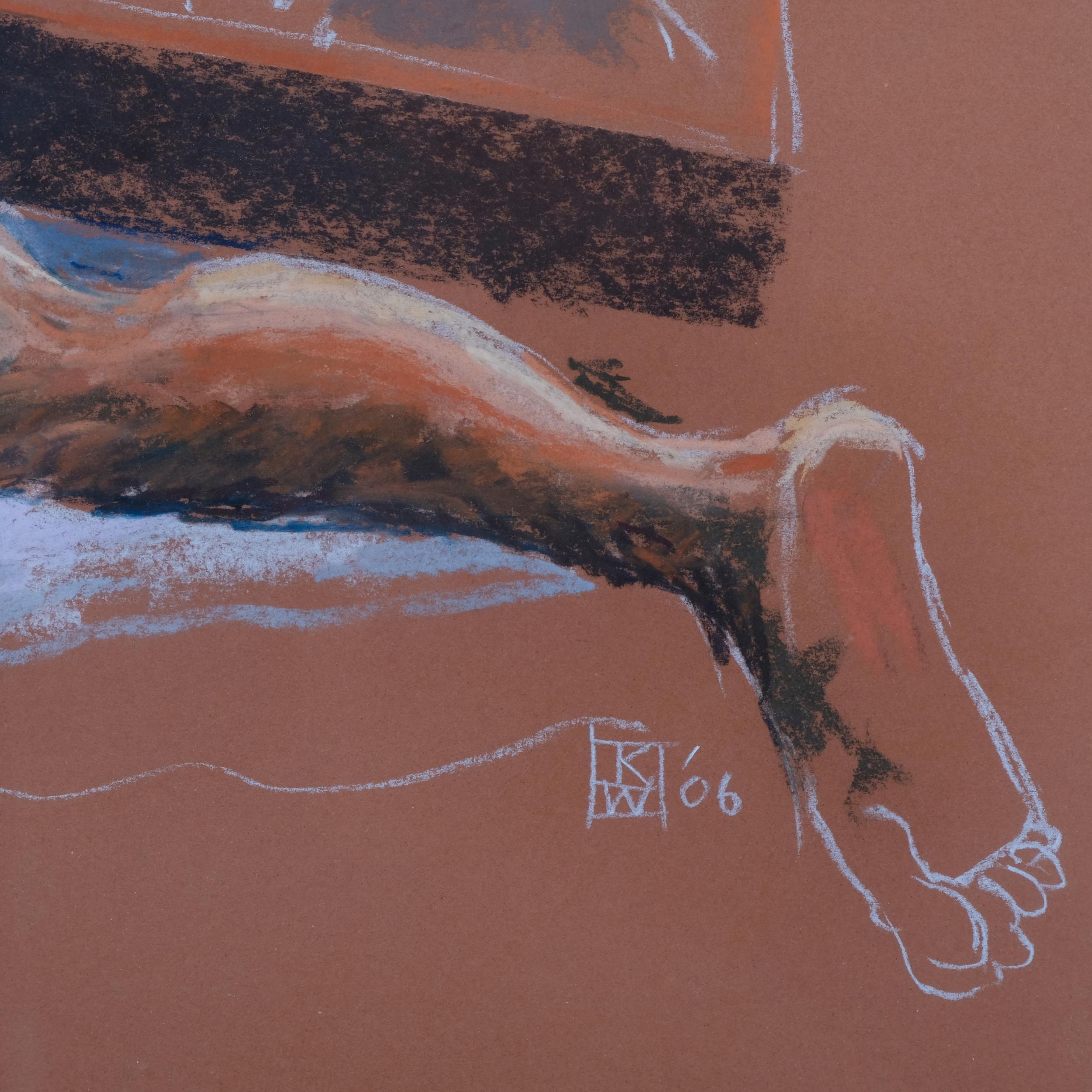 Contemporary nude life drawing, pastel/chalk, signed with monogram dated '06, 41cm x 58cm, framed - Image 2 of 4