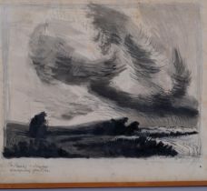 Storm swept skies, ink and wash, indistinctly signed, dated 1960, 38cm x 45cm, framed Paper