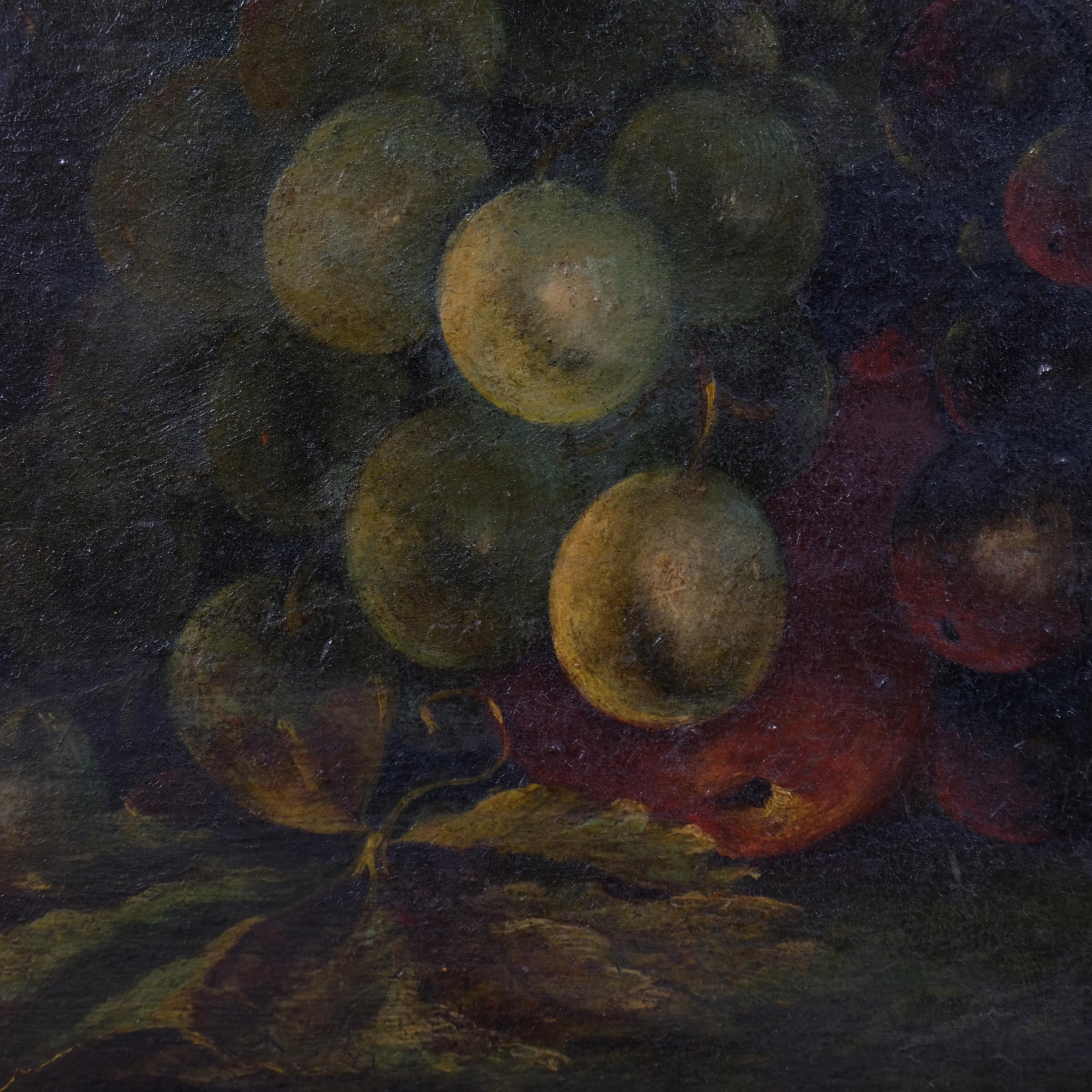 Bird with grapes on a mossy bank, 19th century oil on wood panel, unsigned, 30cm x 34cm, framed Good - Image 3 of 4