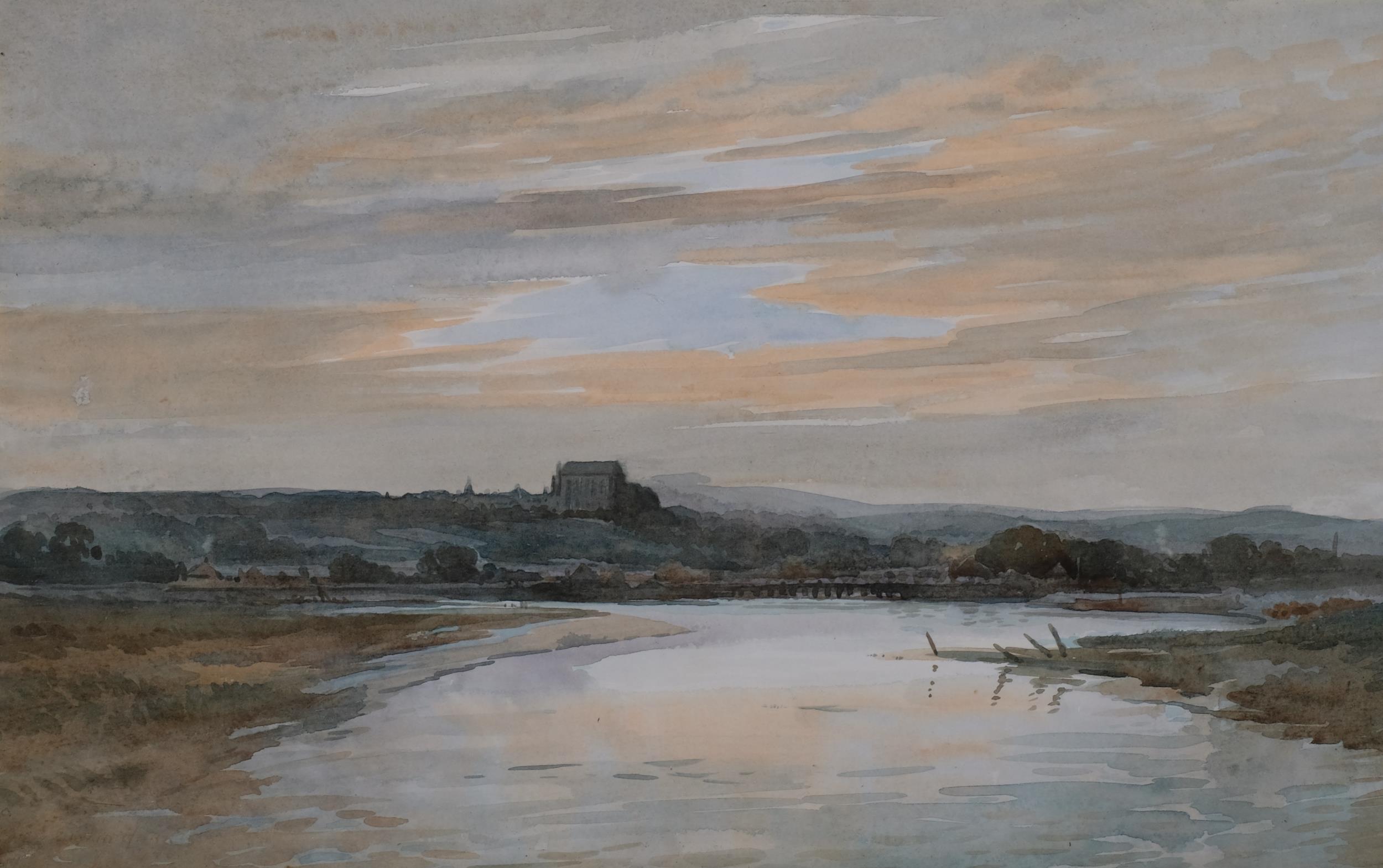 Lancing College, mid-20th century watercolour, indistinctly signed, 30cm x 47cm, framed Slight paper - Image 2 of 4