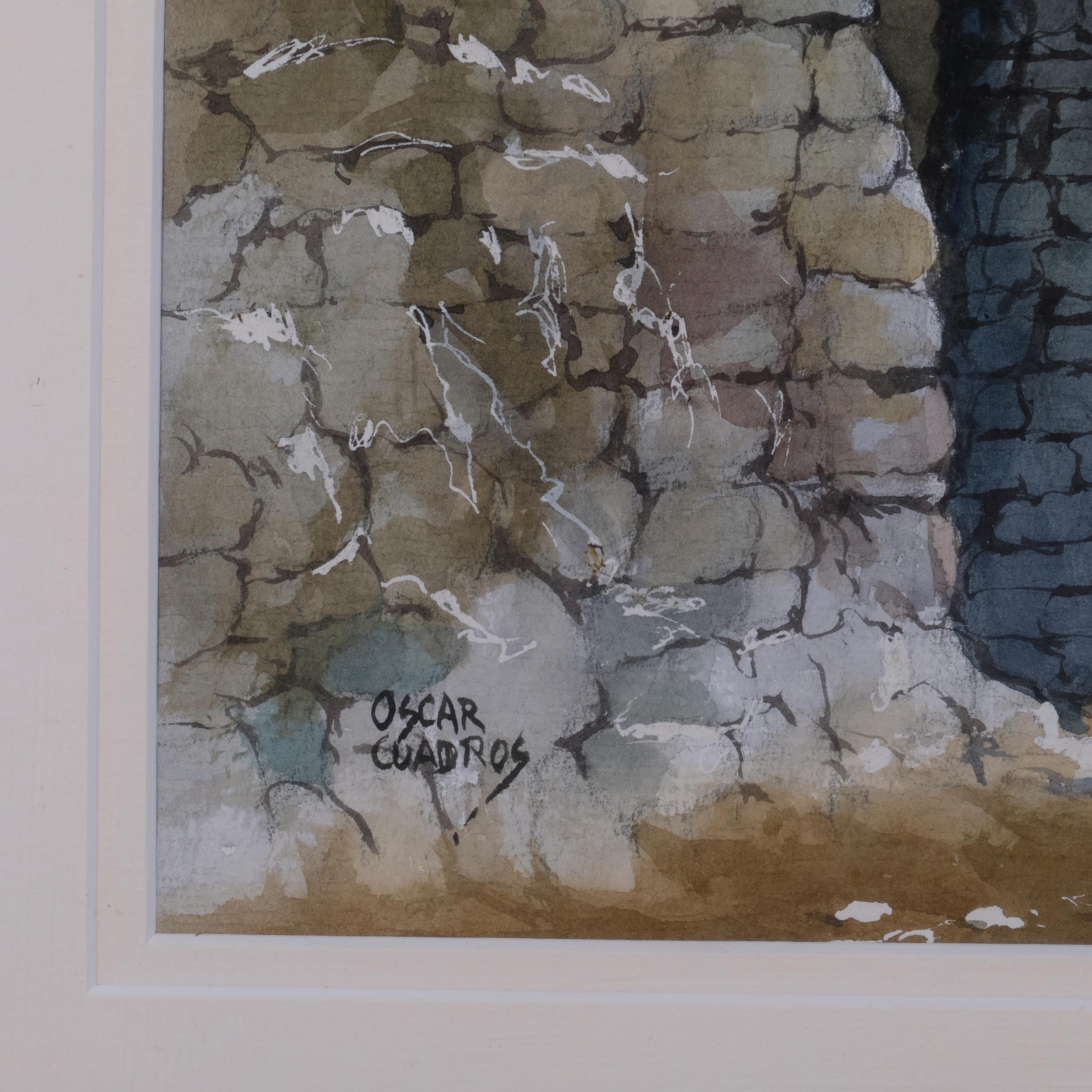 Oscar Cuadros, Continental mountain landscape, watercolour, signed, 37cm x 51cm, framed Good - Image 3 of 4