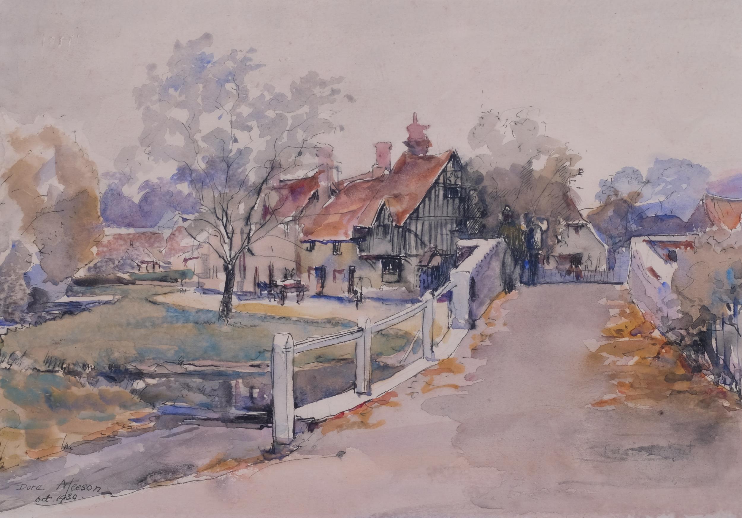 Dora Meeson (1869 - 1955), village scene, watercolour, signed and dated 1930, 23cm x 33cm, framed