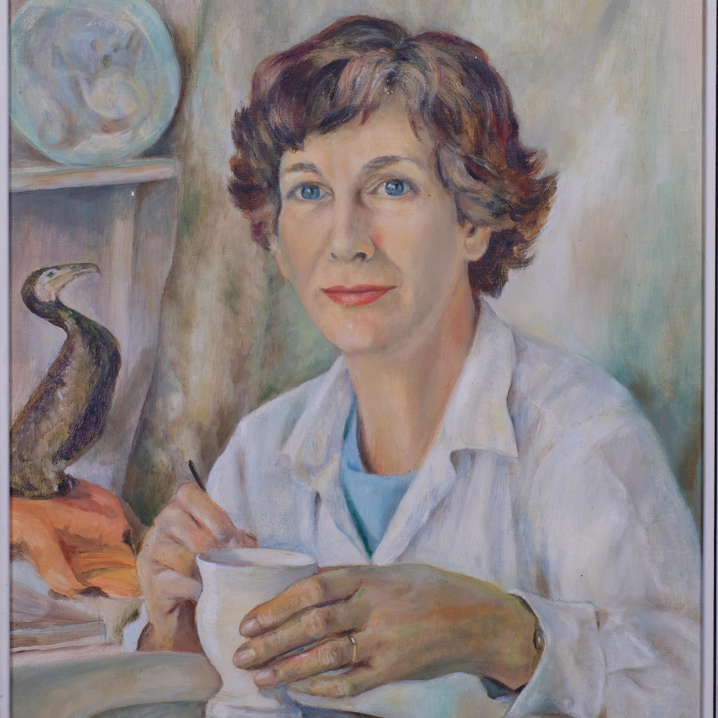 Elizabeth Ormsey, portrait of a potter, oil on canvas, 60cm x 44cm, framed Good condition - Image 2 of 4