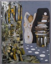 Steve Houstoun (born 1953), abstract with nude figure, oil on canvas, 91cm x 71cm, unframed Very