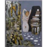 Steve Houstoun (born 1953), abstract with nude figure, oil on canvas, 91cm x 71cm, unframed Very