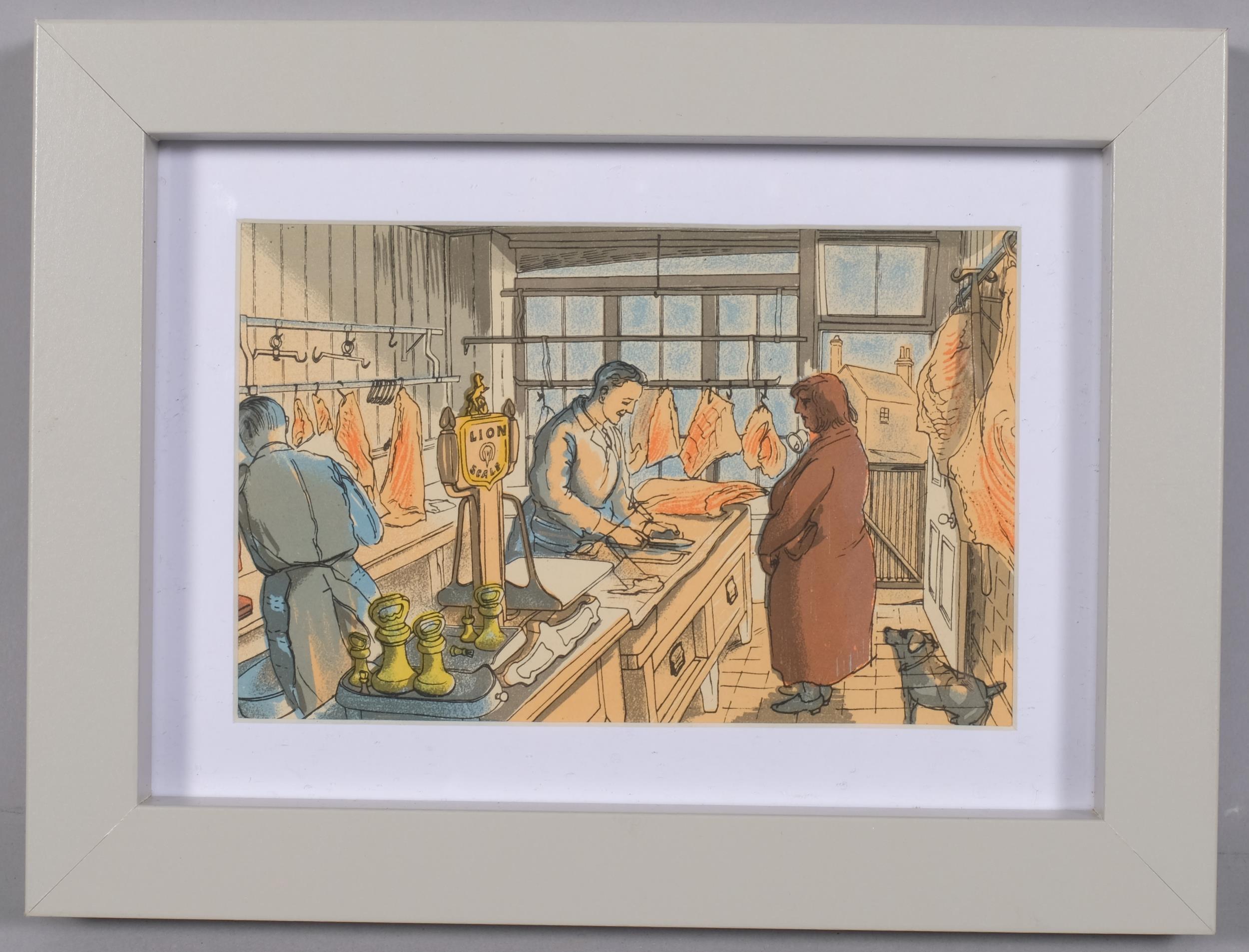 Edward Bawden (1903 - 1989), The Butcher/The Tailor, colour lithograph, published by Curwen Press