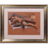 Contemporary nude life drawing, pastel/chalk, signed with monogram dated '06, 41cm x 58cm, framed