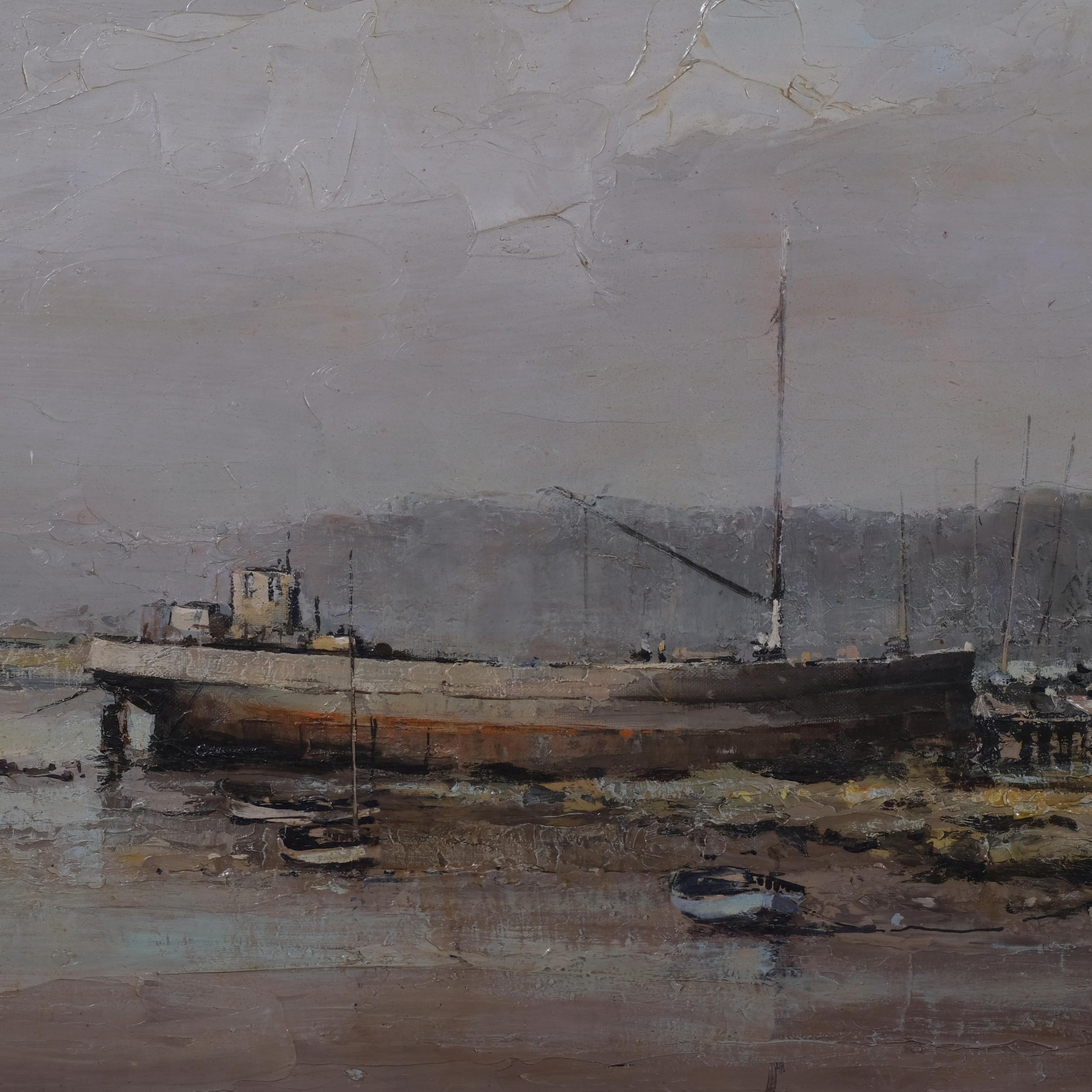 Alan Simpson, cargo boat at low tide, oil on canvas, 1971, signed, 46cm x 70cm, framed Good - Image 2 of 4