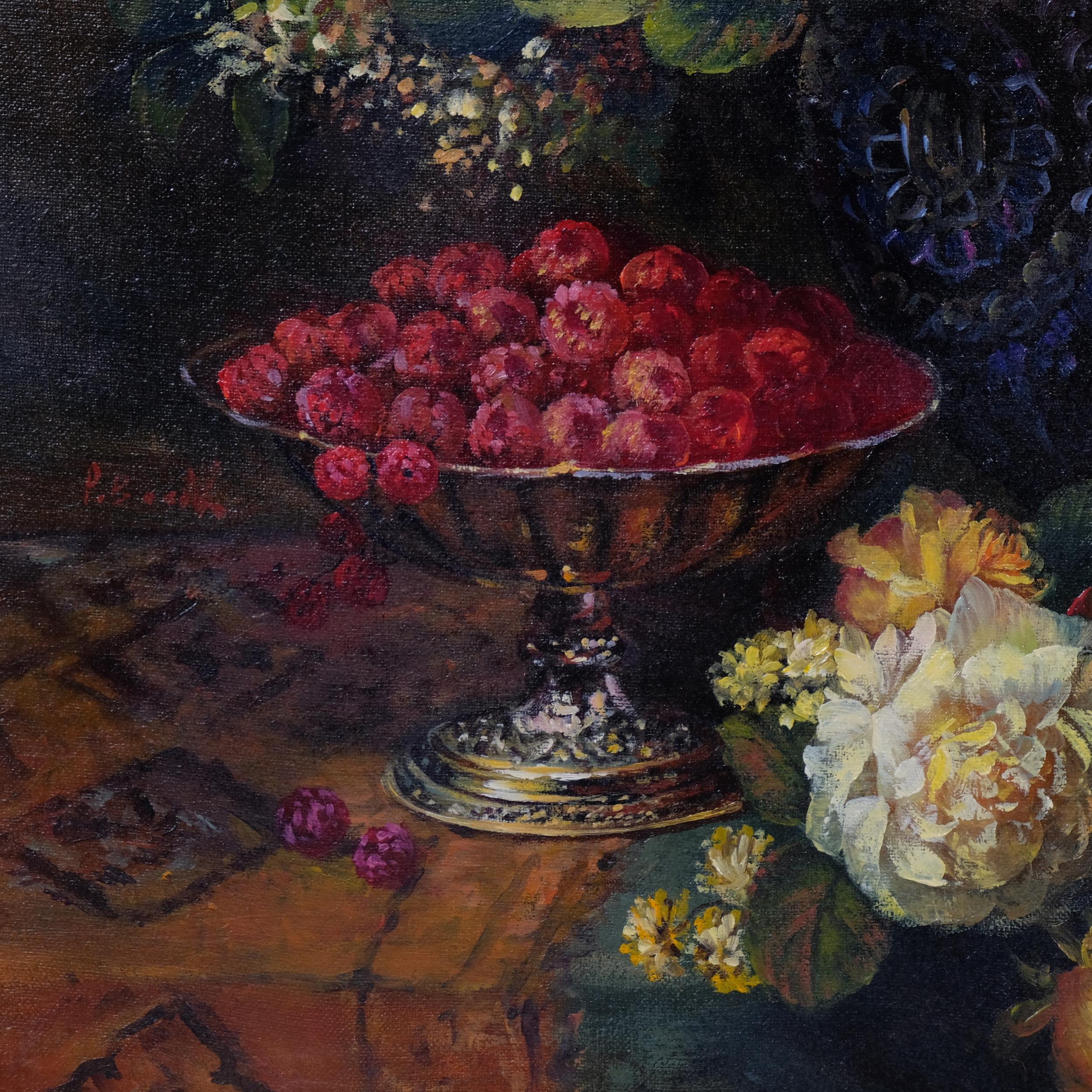 Dutch style still life flower study, contemporary oil on canvas, indistinctly signed, 41cm x 33cm, - Image 3 of 4