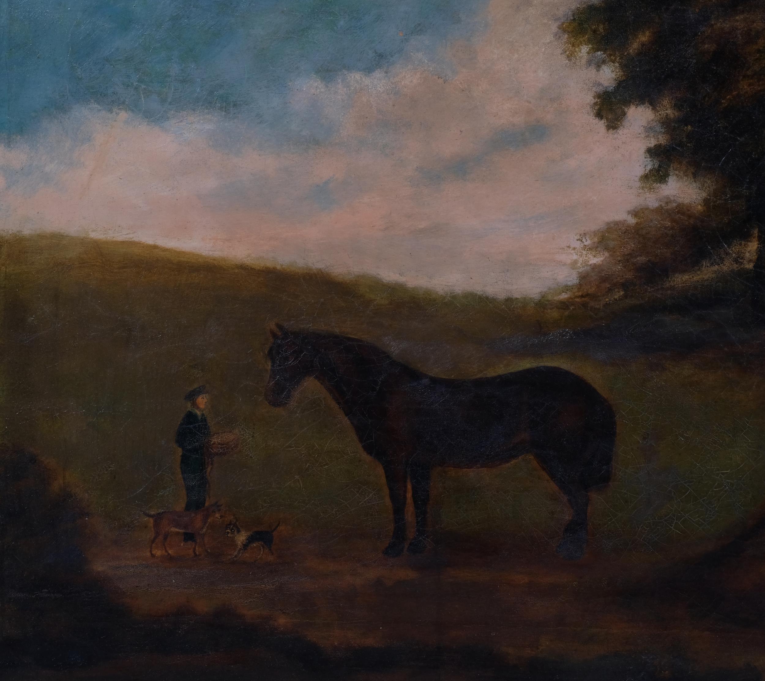 Nineteenth Century English Provincial Naïve School, oil on canvas, Horse with Dogs, 48cm x 59 cm - Image 2 of 4