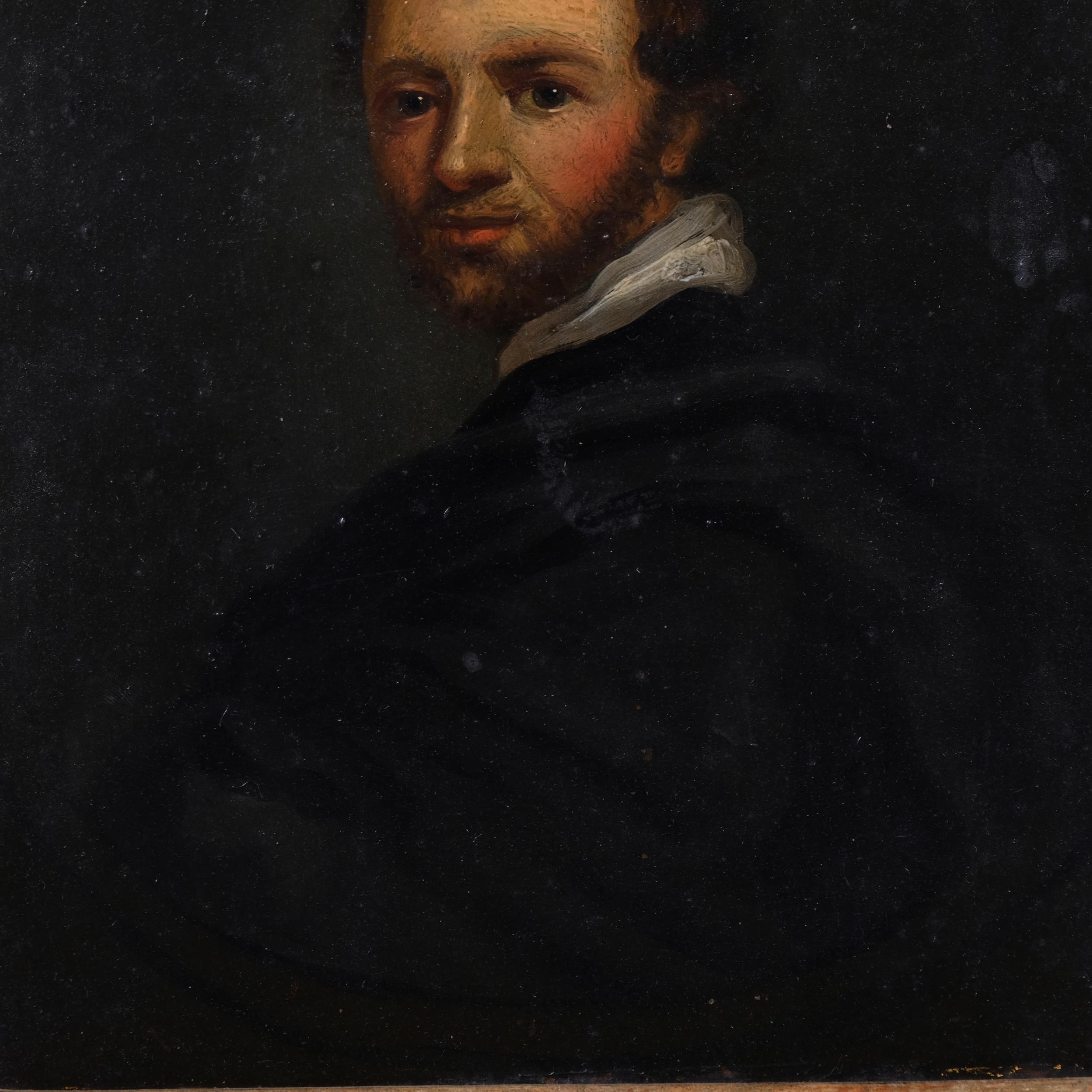 Philip Massinger, portrait of a man, oil on copper, inscribed verso, 20cm x 17cm, framed Good - Image 3 of 4