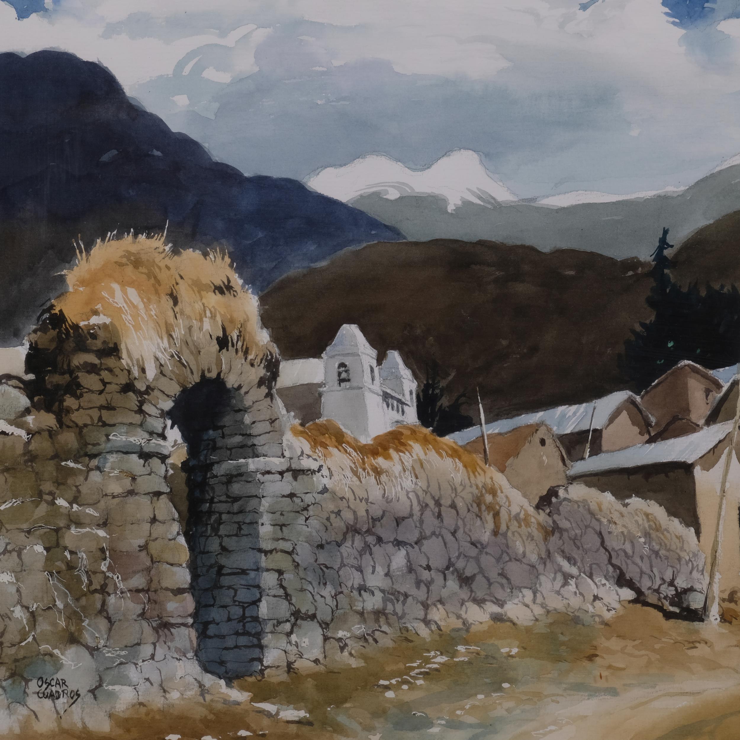Oscar Cuadros, Continental mountain landscape, watercolour, signed, 37cm x 51cm, framed Good - Image 2 of 4