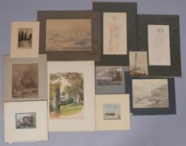 Folder of 18th and 19th century watercolours and drawings