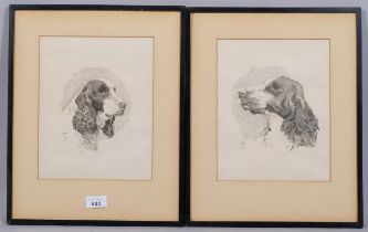 Boothby, pair of dog portraits, pen and inks, signed and dated 1934, 25cm x 20cm, framed Good