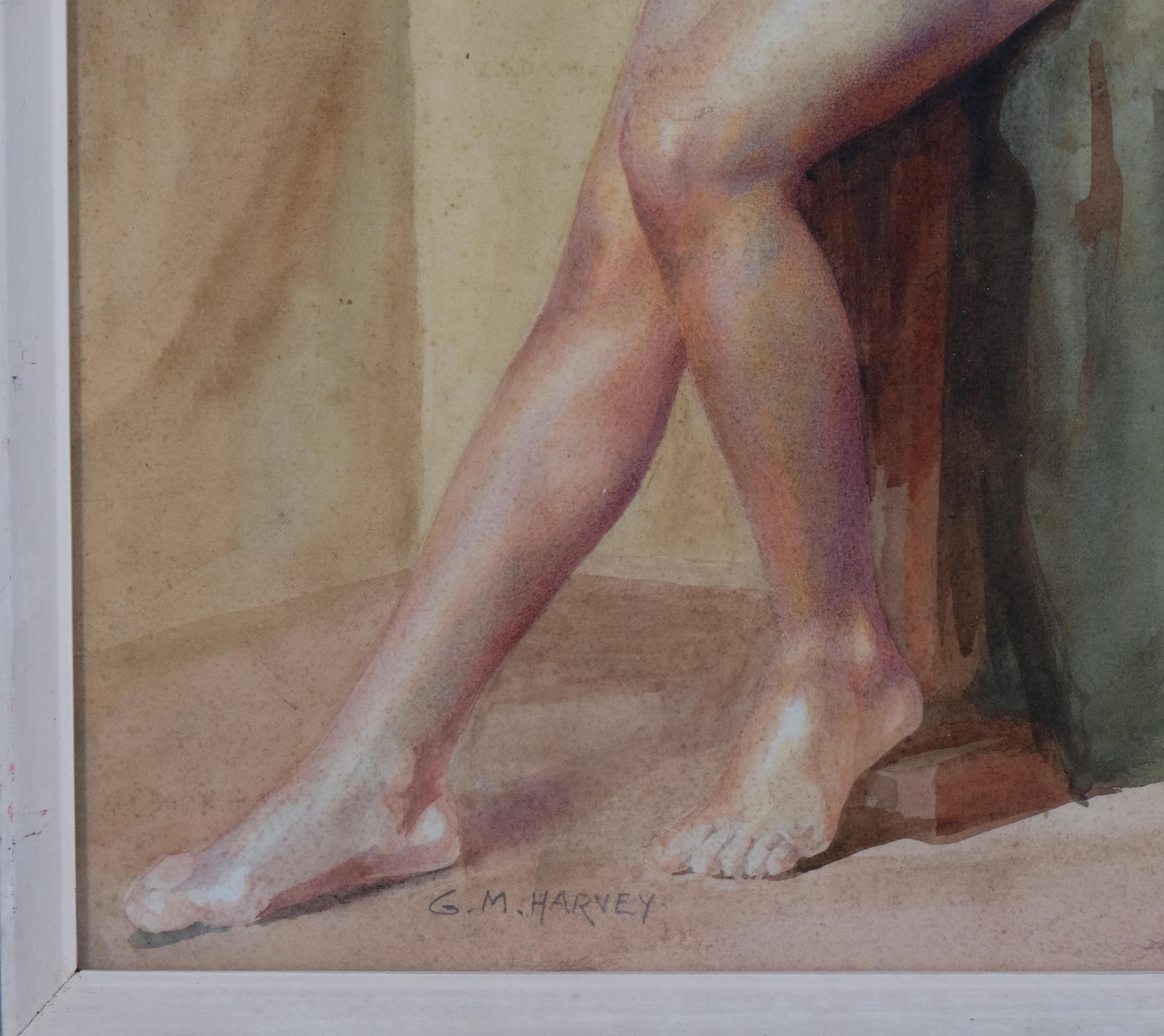 G M Harvey, nude life study, watercolour, signed, 46cm x 29cm, framed Light foxing - Image 3 of 4