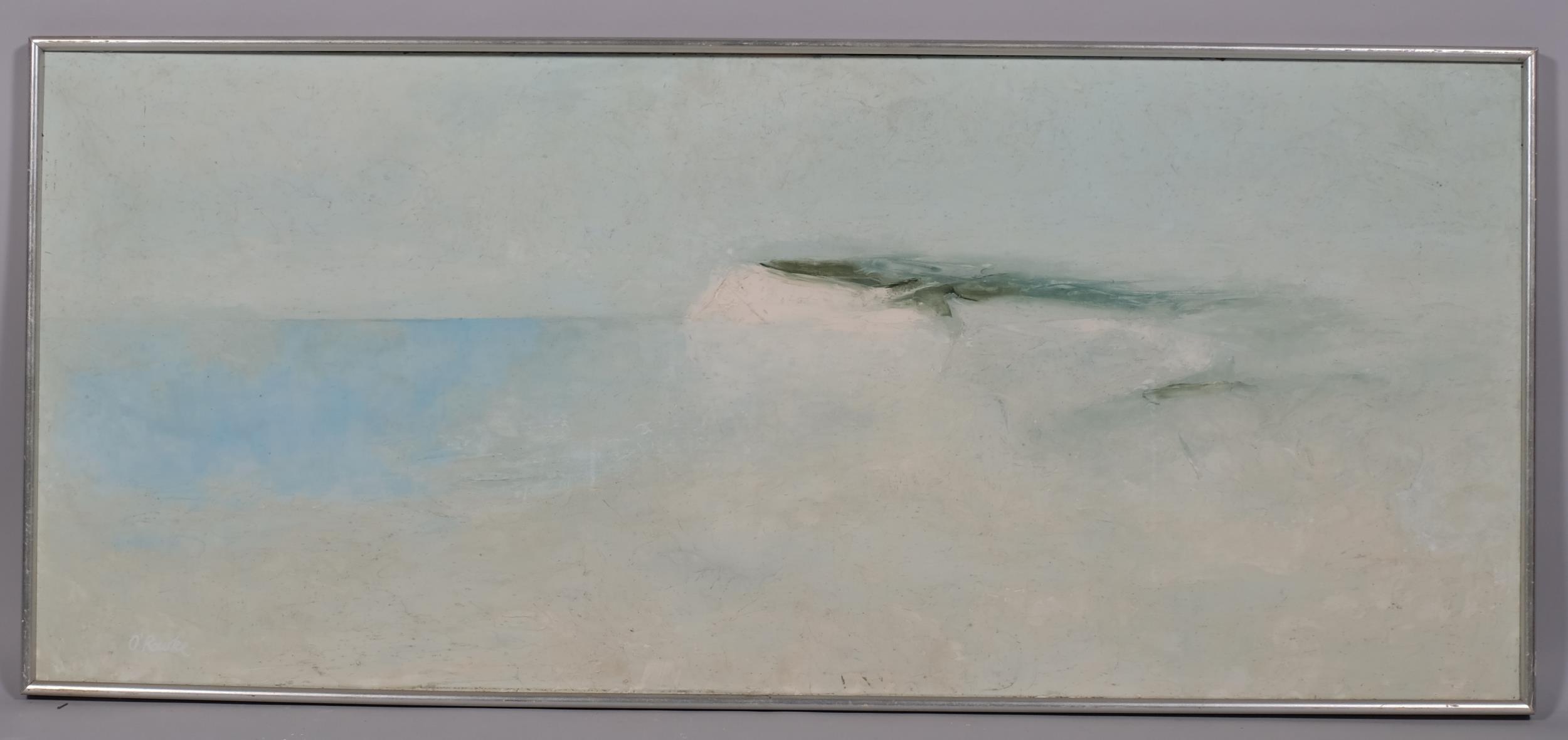 B O'Rourke, cliffs in the mist, oil on board, signed, 46cm x 106cm, framed Good untouched condition,