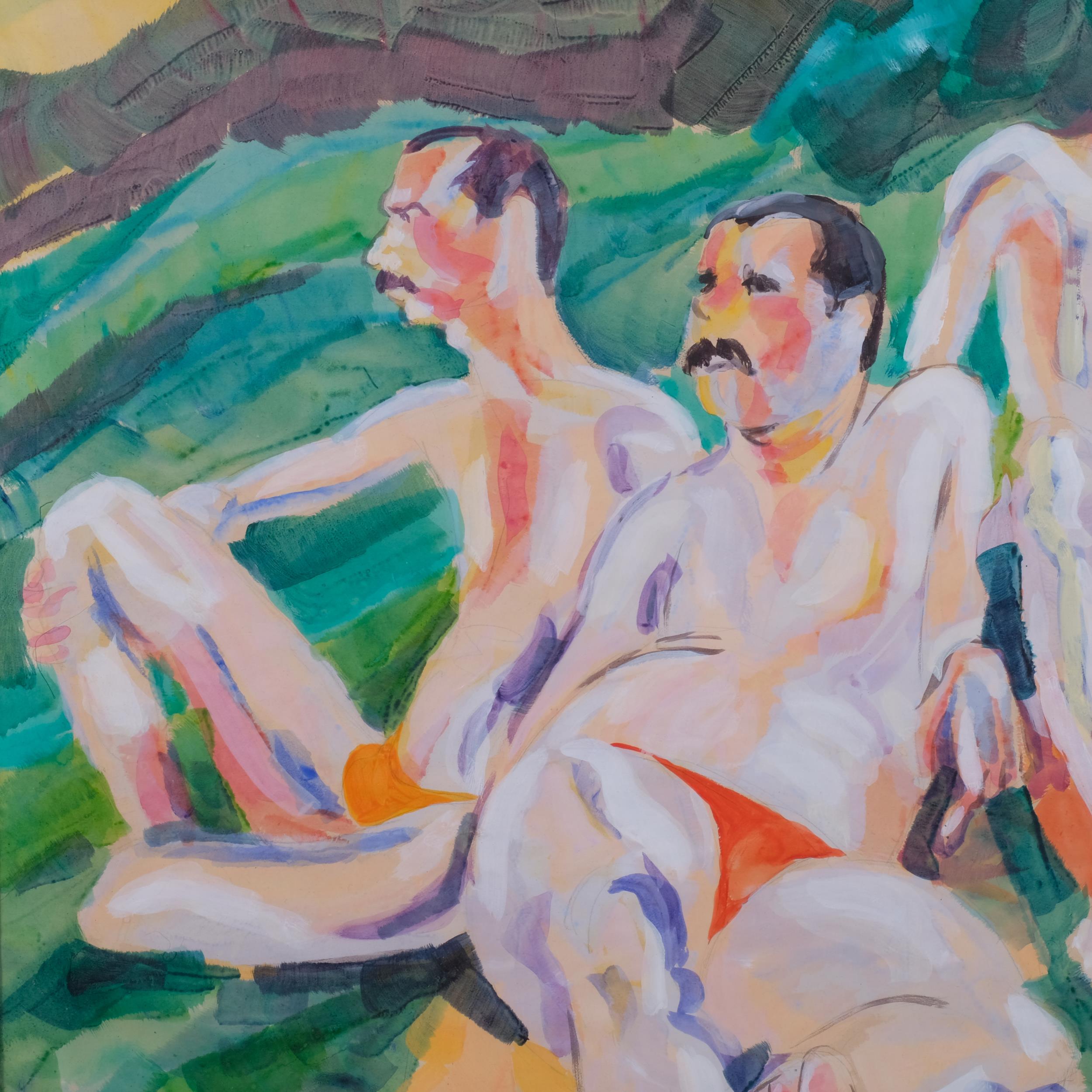 Bonneau, sunbathers, watercolour, signed and dated 1981, 74cm x 84cm, framed and glazed Good - Image 2 of 4