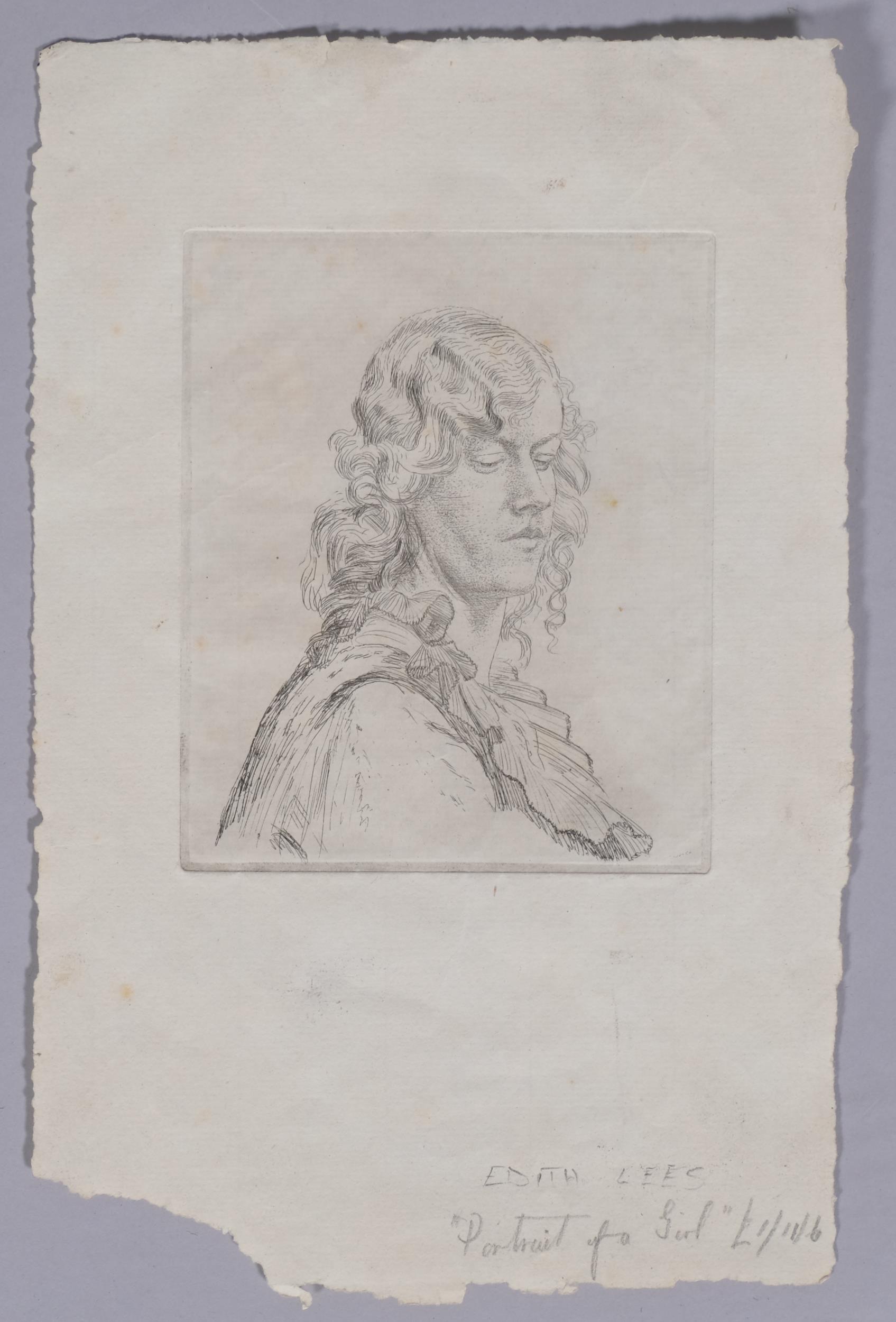Portrait of Edith Lees, etching, inscribed in the margin, plate 12cm x 10cm, unframed