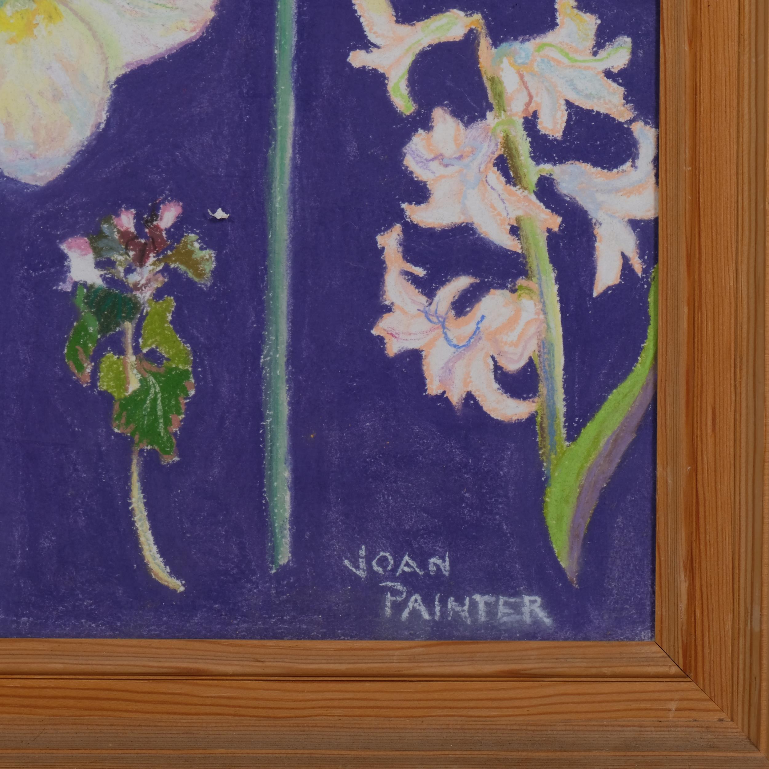 Joan Painter, abstract flowers, mid-20th century gouache/oil on paper, signed, 75cm x 55cm, framed - Image 3 of 4