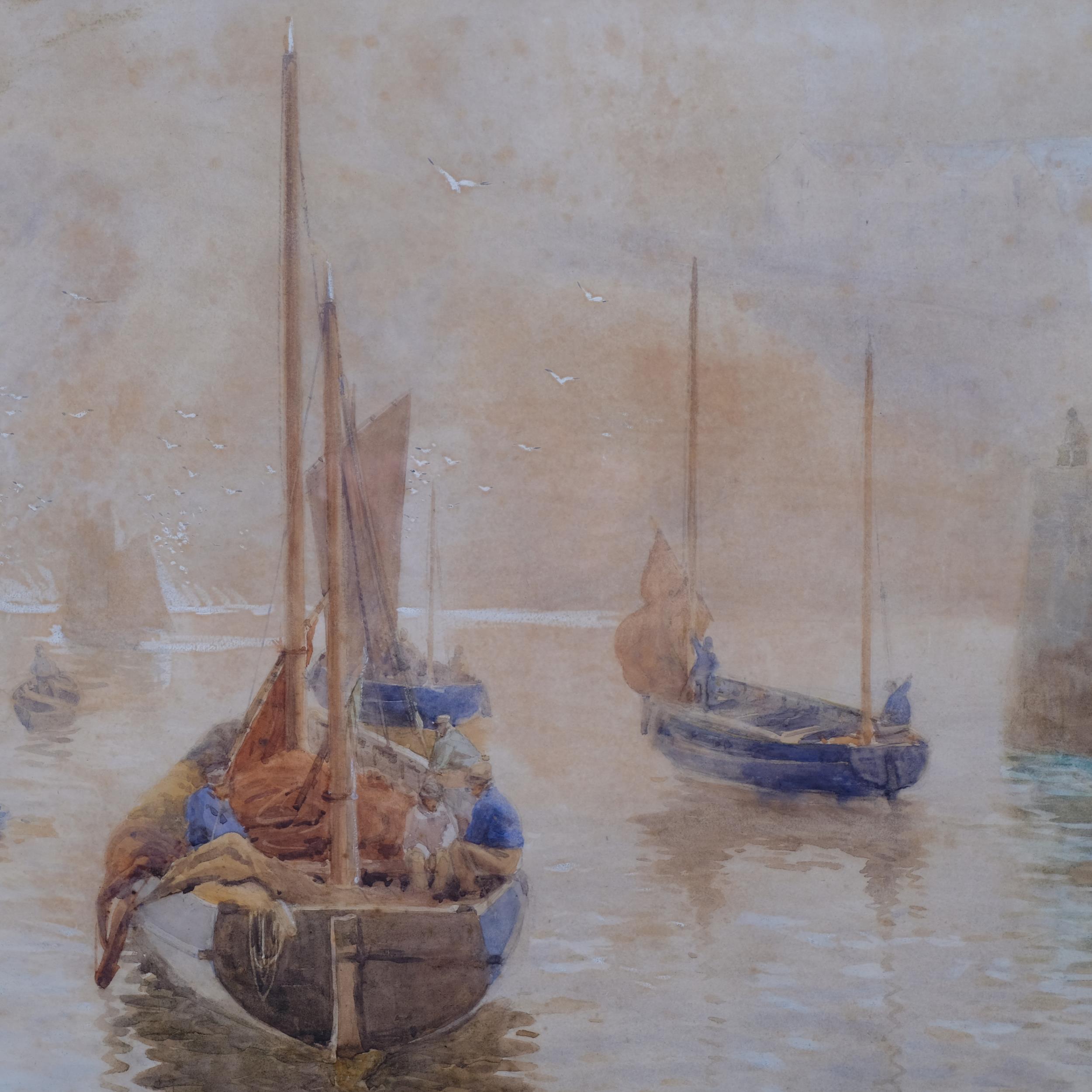 W E Croxford, fishing harbour scene, watercolour, signed and dated '95, 48cm x 77cm, framed Paper - Image 2 of 4