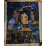 Contemporary Russian School, modernist portrait, oil on unstretched canvas, inscribed verso, image