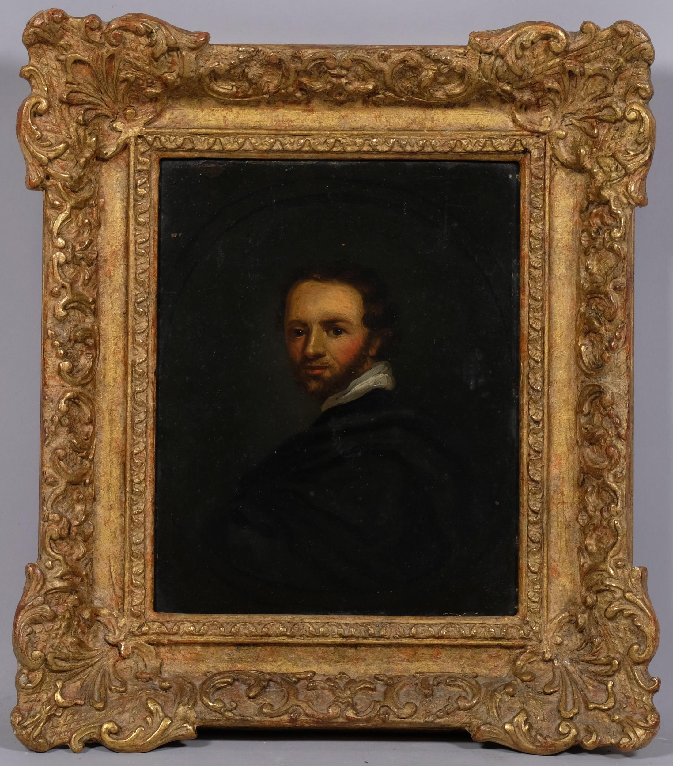 Philip Massinger, portrait of a man, oil on copper, inscribed verso, 20cm x 17cm, framed Good