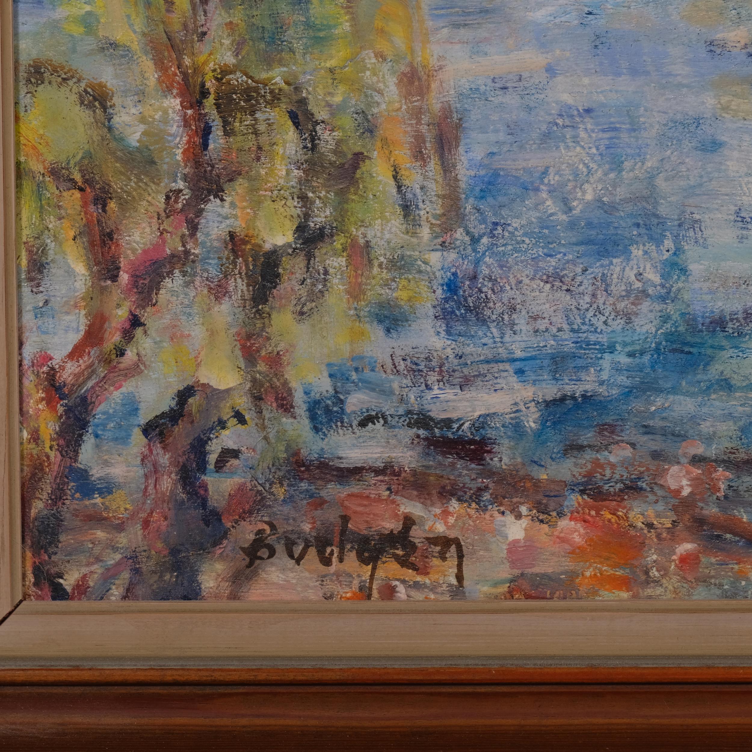 Frank Budgen (1882 - 1971), impressionist scene of Syon House on the Thames, mid-20th century oil on - Image 3 of 4