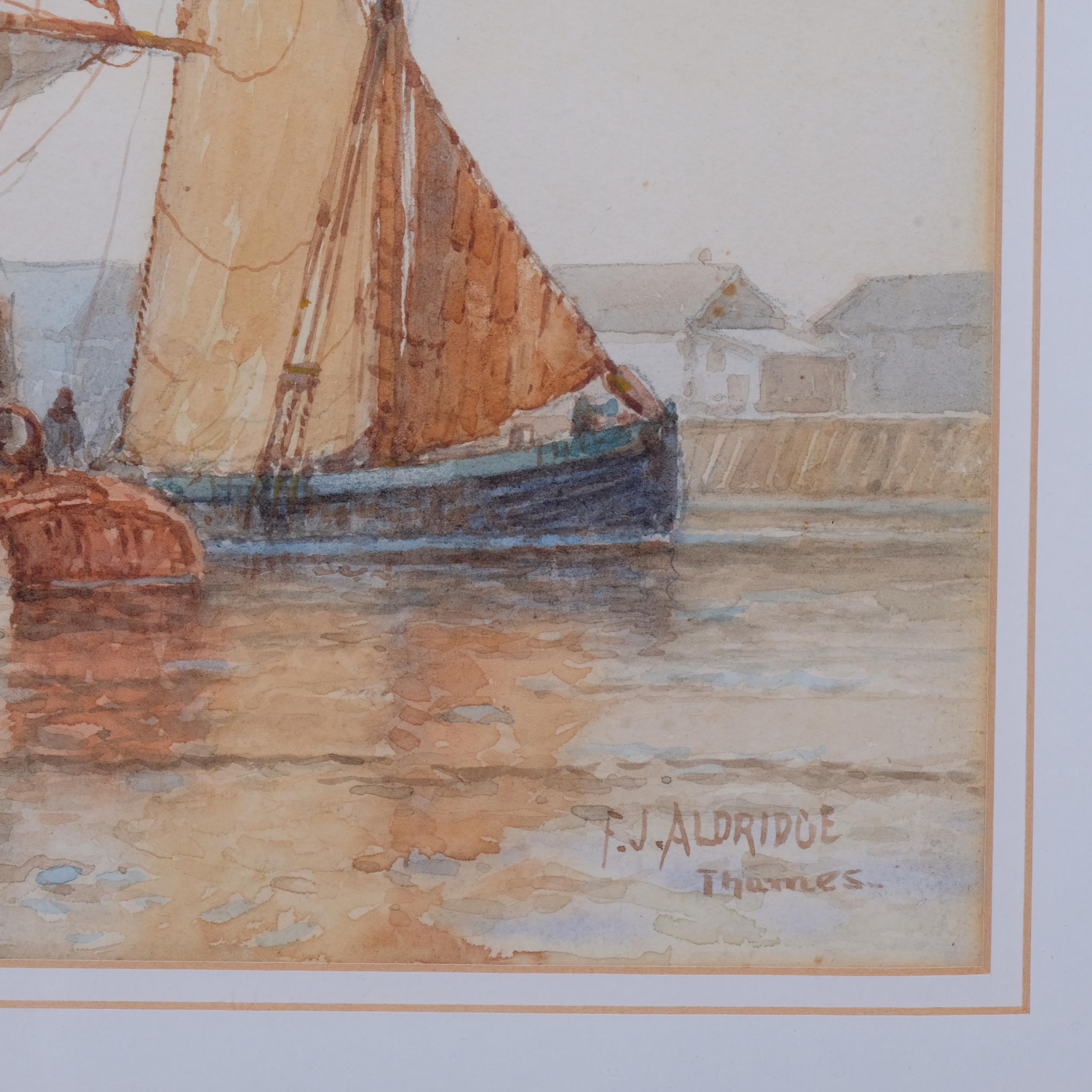 Frederick James Aldridge, shipping on the Thames, watercolour, signed, 36cm x 54cm, framed Foxing - Image 3 of 4