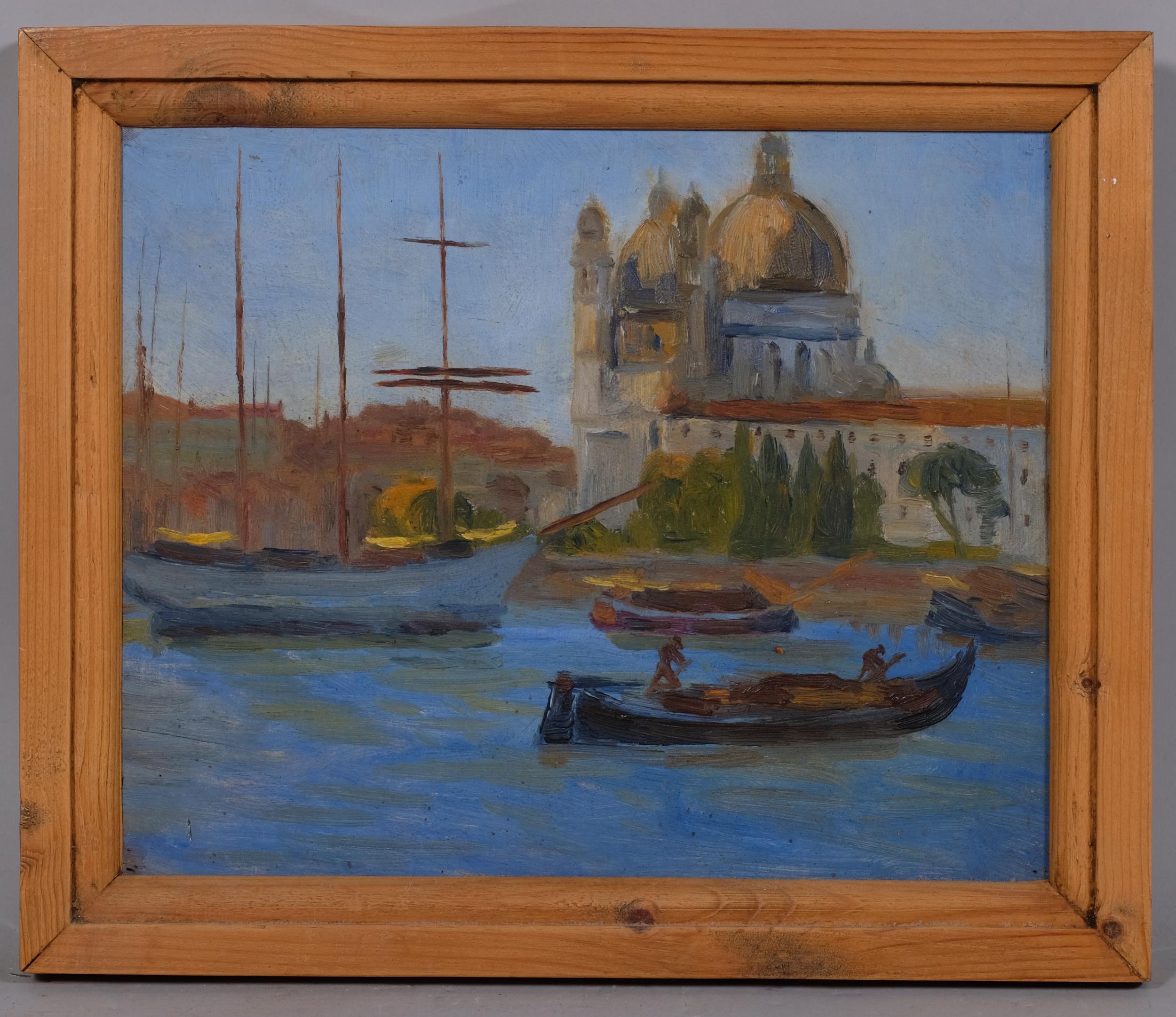 Boats in Venice, mid-20th century oil on board, unsigned, 21cm x 26cm, framed Good condition - Image 2 of 4