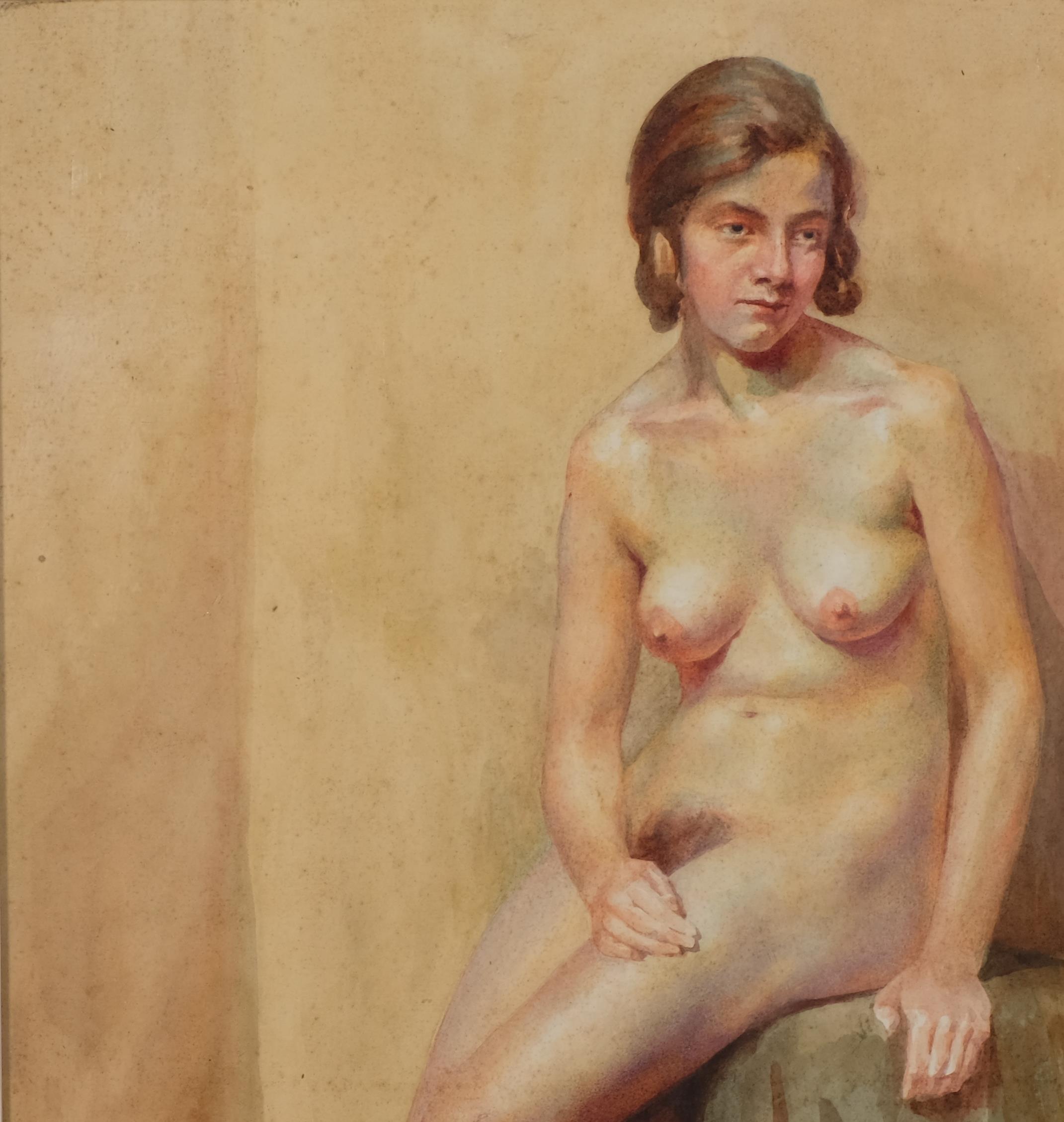 G M Harvey, nude life study, watercolour, signed, 46cm x 29cm, framed Light foxing - Image 2 of 4