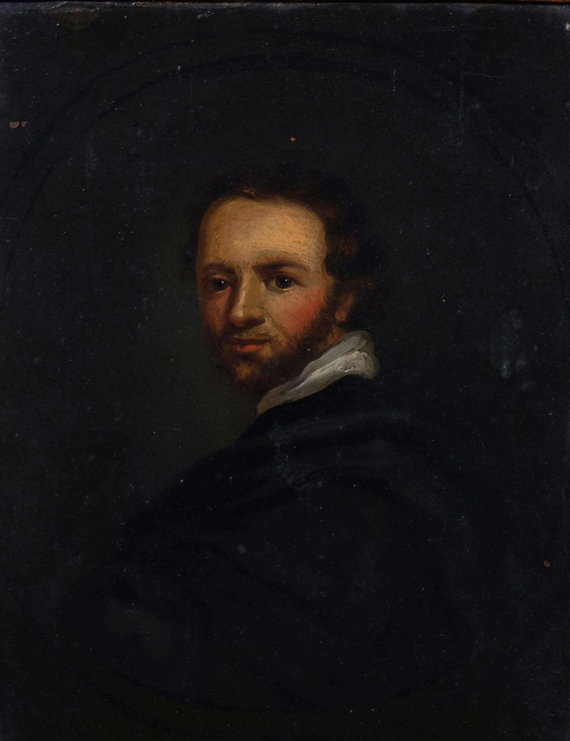 Philip Massinger, portrait of a man, oil on copper, inscribed verso, 20cm x 17cm, framed Good - Image 2 of 4