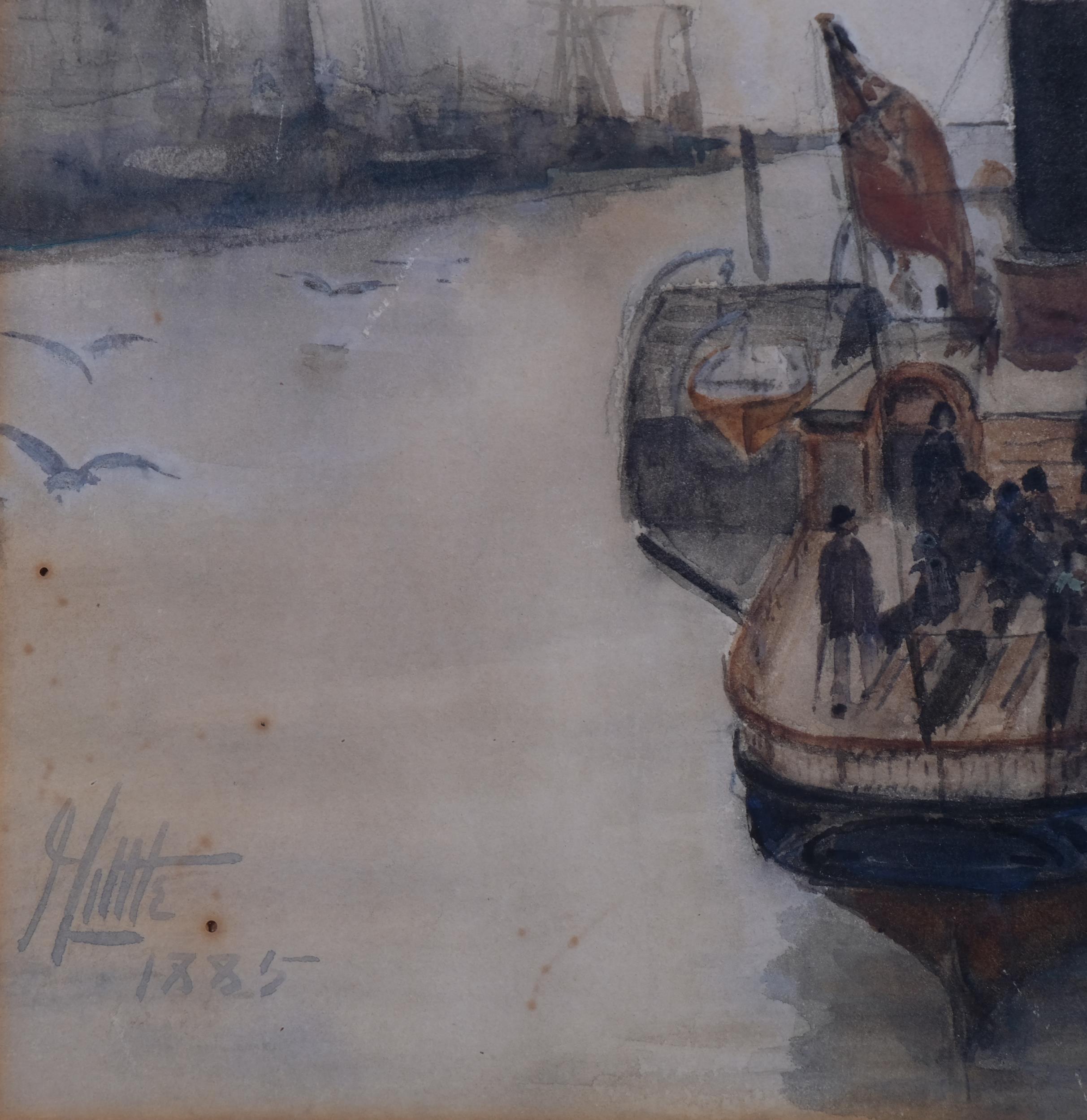 James Little (active 1875 - 1910), passenger quay, watercolour, signed and dated 1885, 29cm x - Image 3 of 4